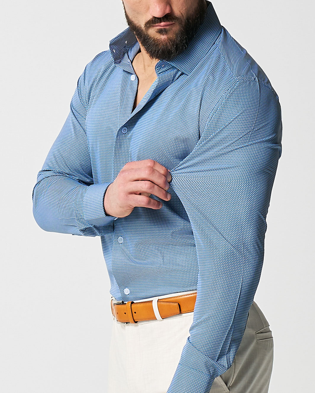 "The Lamar" Light Blue, Black & White Geo Weave