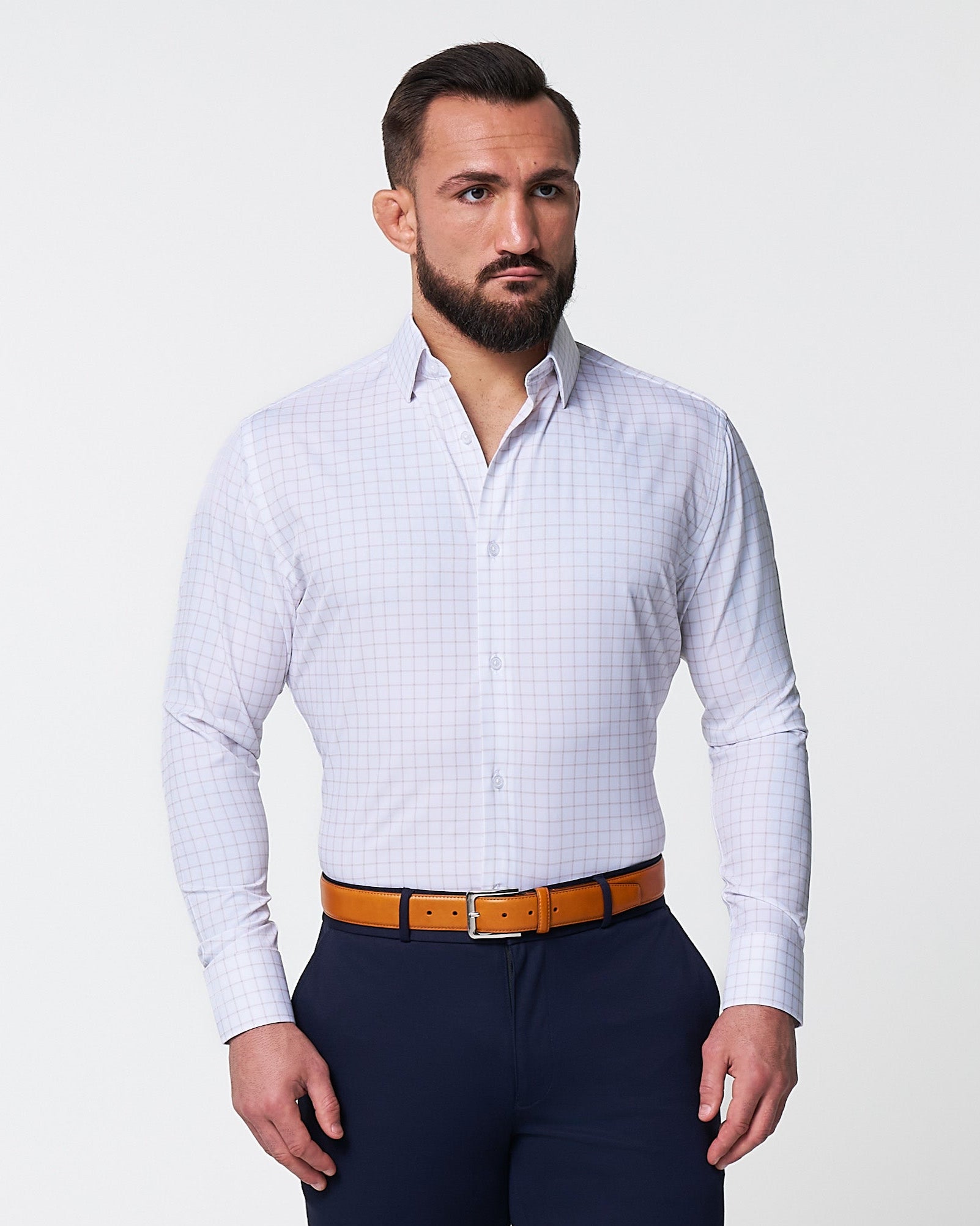 "The Shore" White with Tan Windowpane