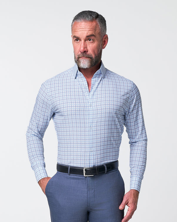 "The Sidney" Light Blue, White & Navy Faded Check