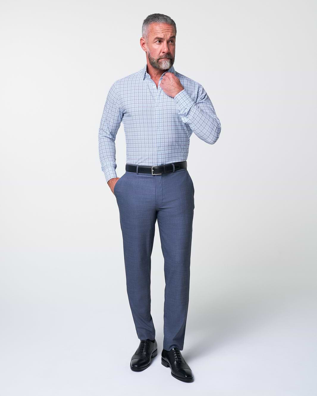 "The Sidney" Light Blue, White & Navy Faded Check