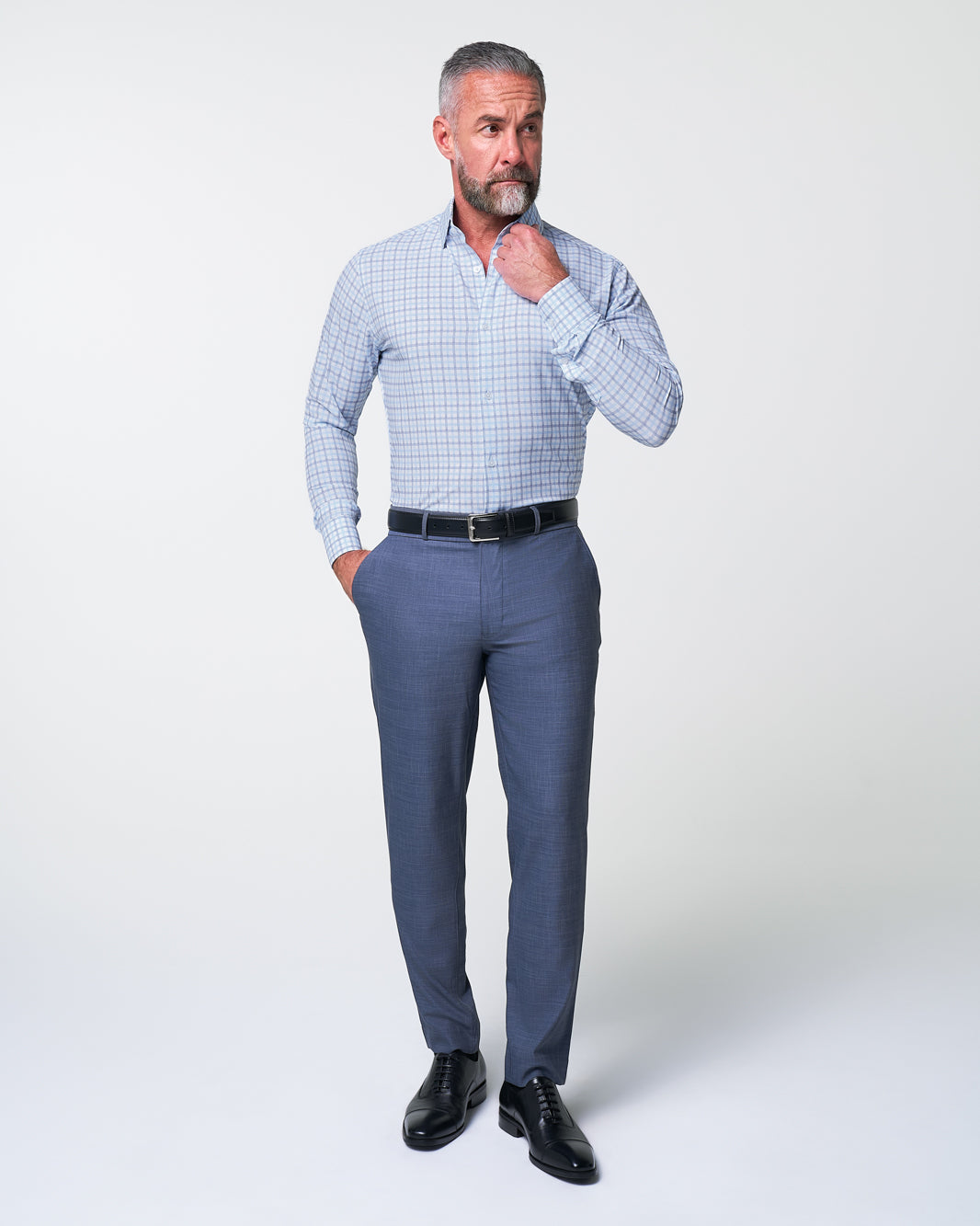 "The Sidney" Light Blue, White & Navy Faded Check