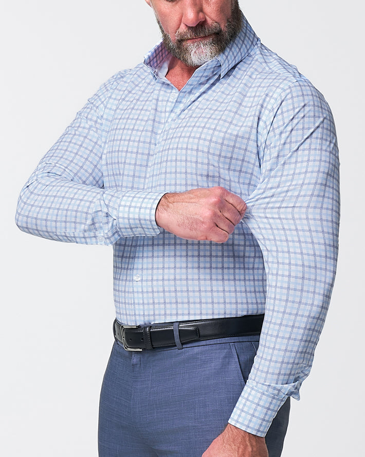 "The Sidney" Light Blue, White & Navy Faded Check