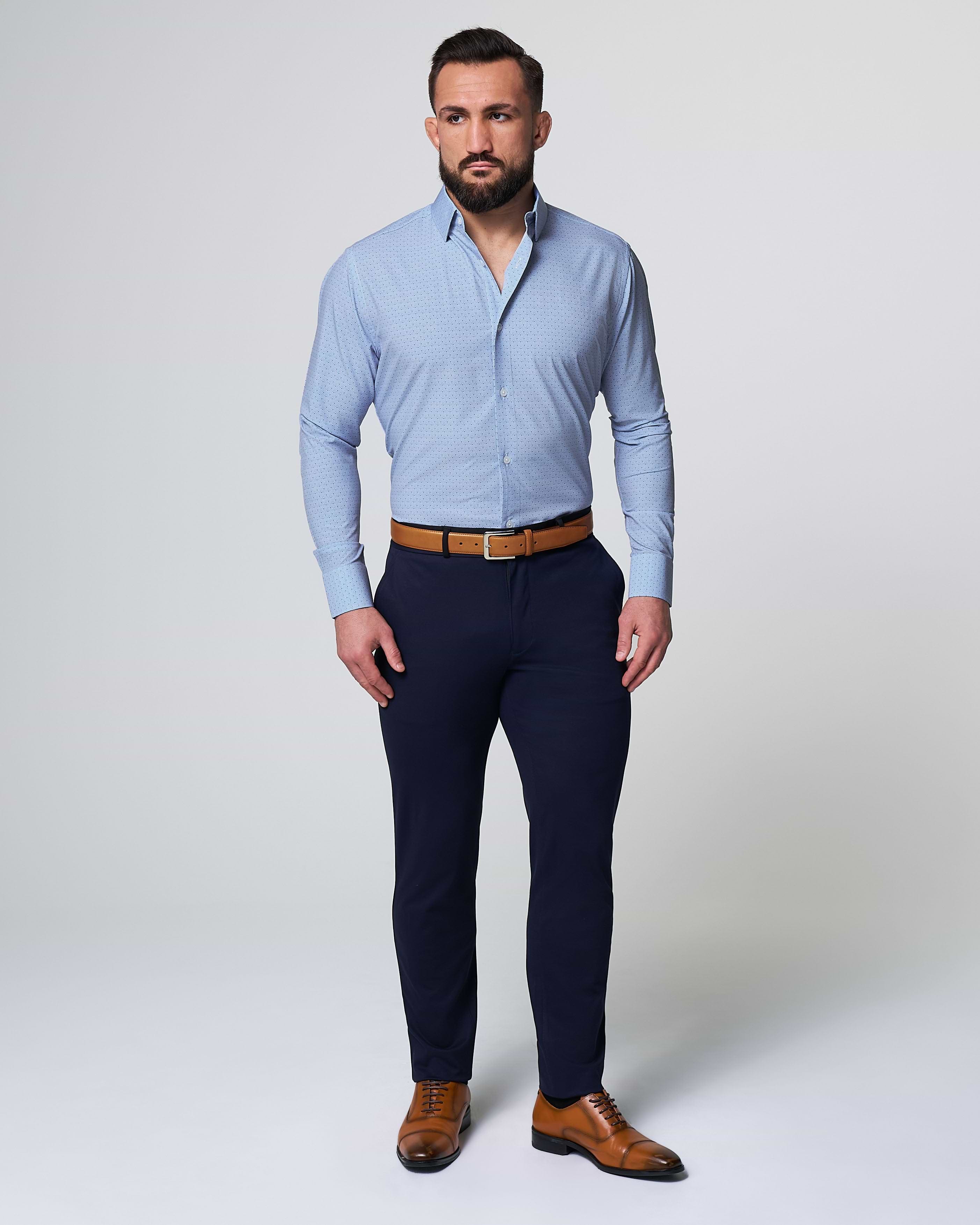 "The West Coast" Light Blue Mini Chevron with Navy Dots