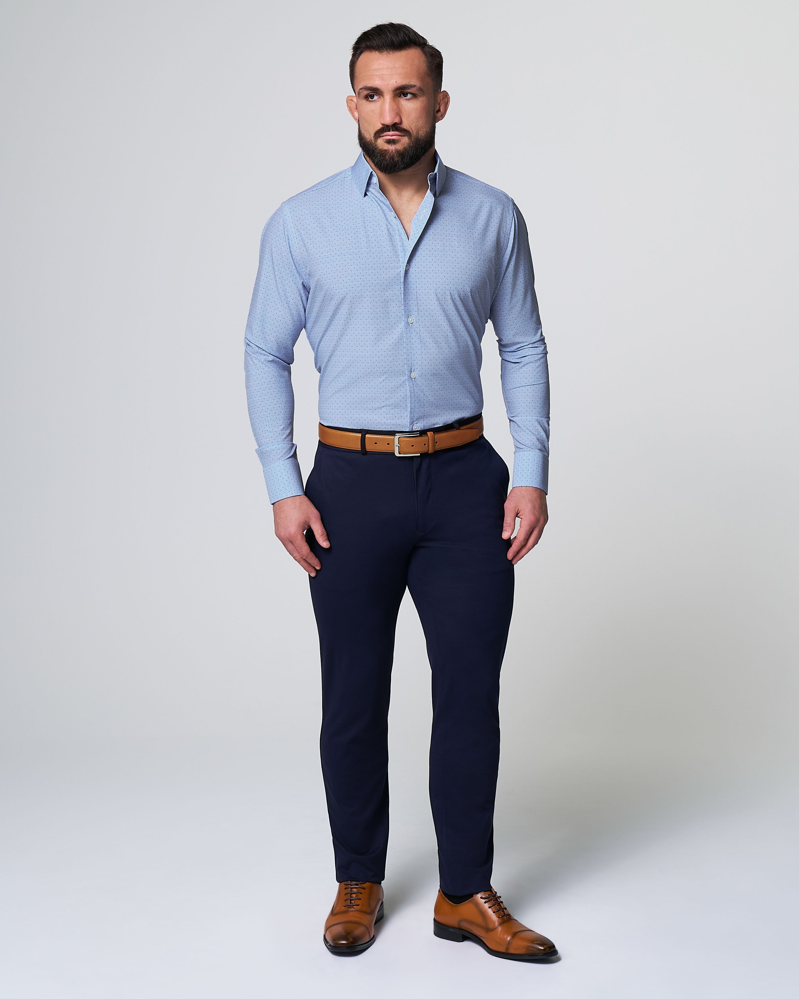 "The West Coast" Light Blue Mini Chevron with Navy Dots