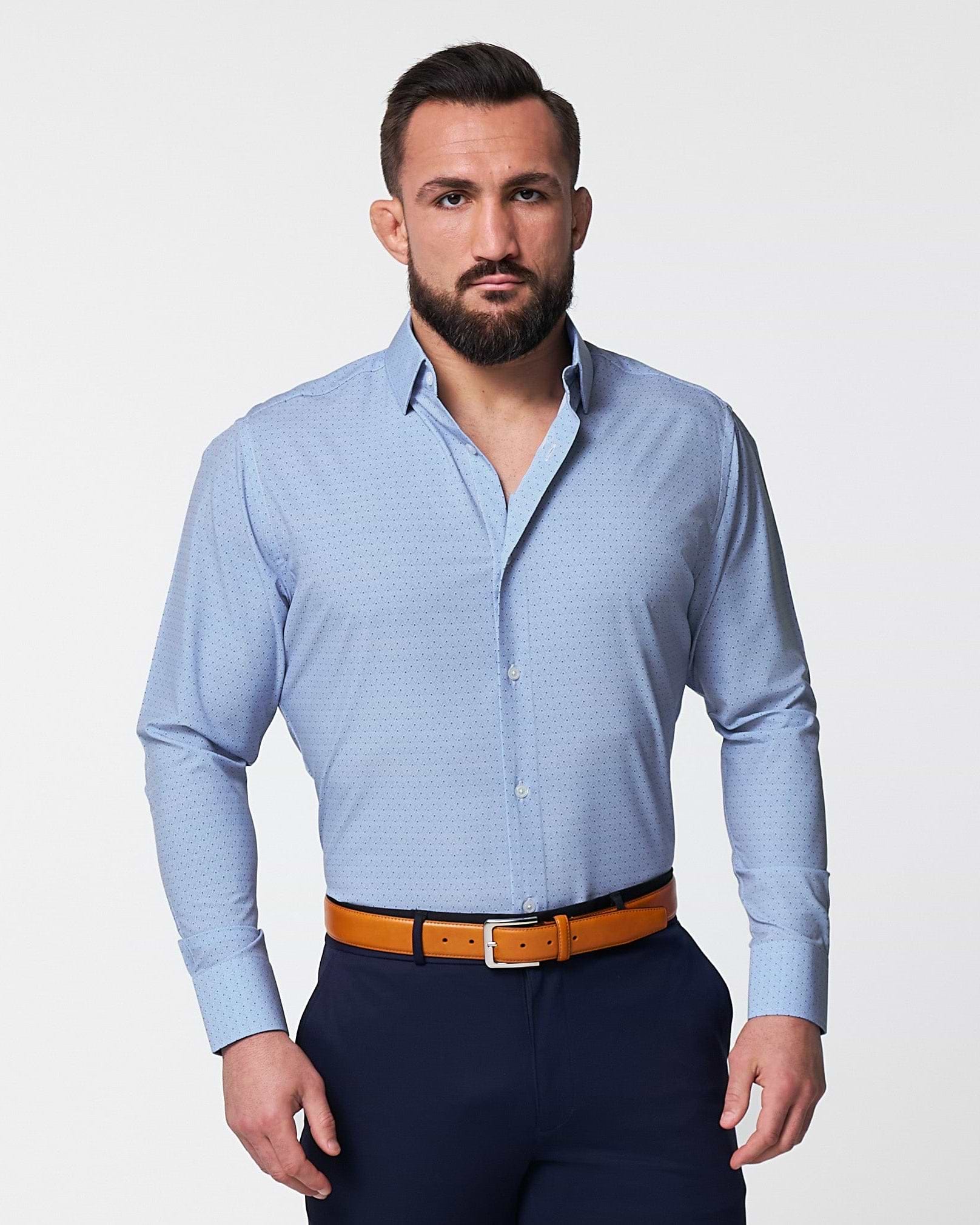 "The West Coast" Light Blue Mini Chevron with Navy Dots