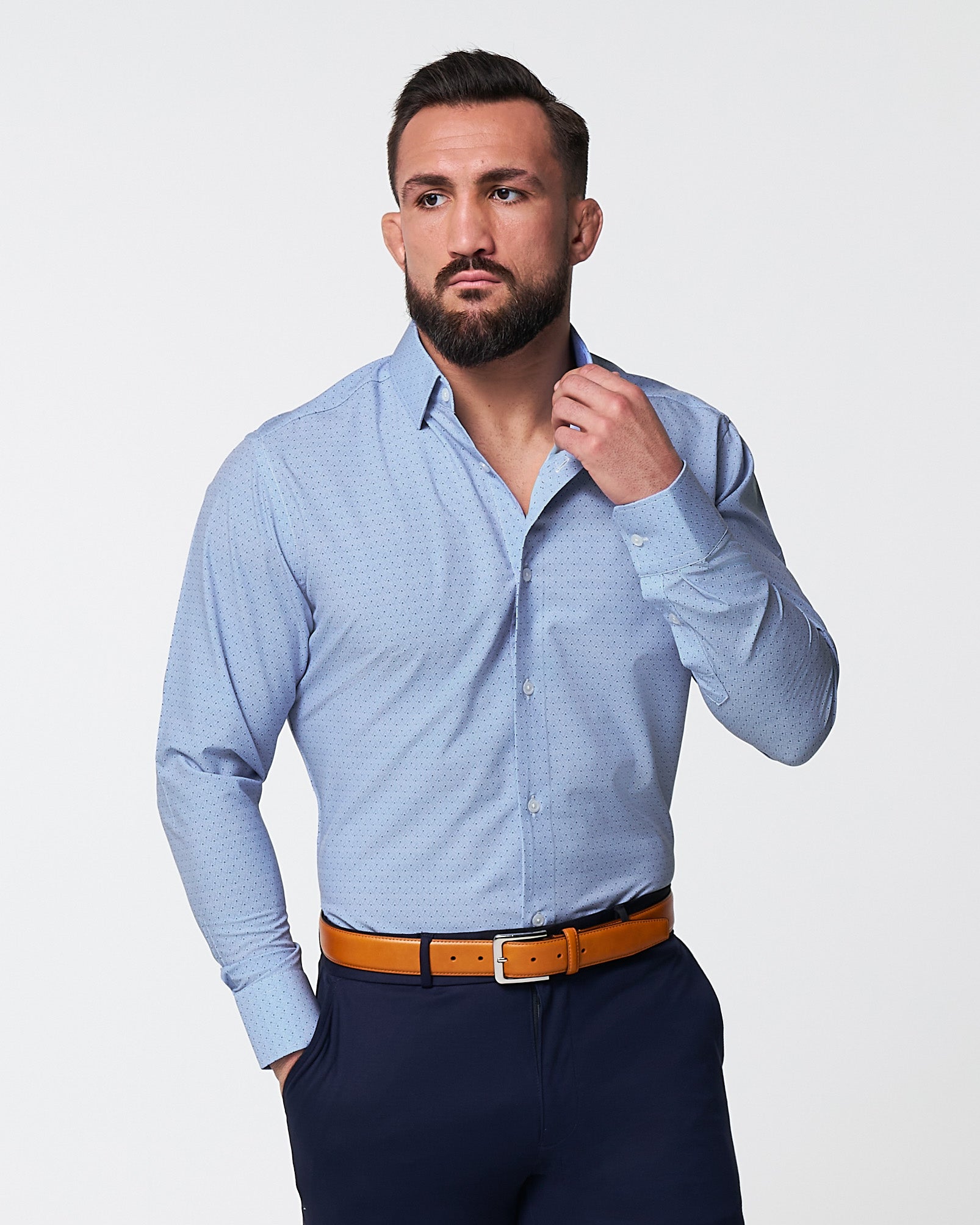 "The West Coast" Light Blue Mini Chevron with Navy Dots