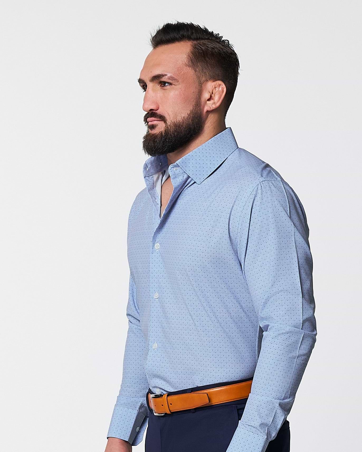 "The West Coast" Light Blue Mini Chevron with Navy Dots