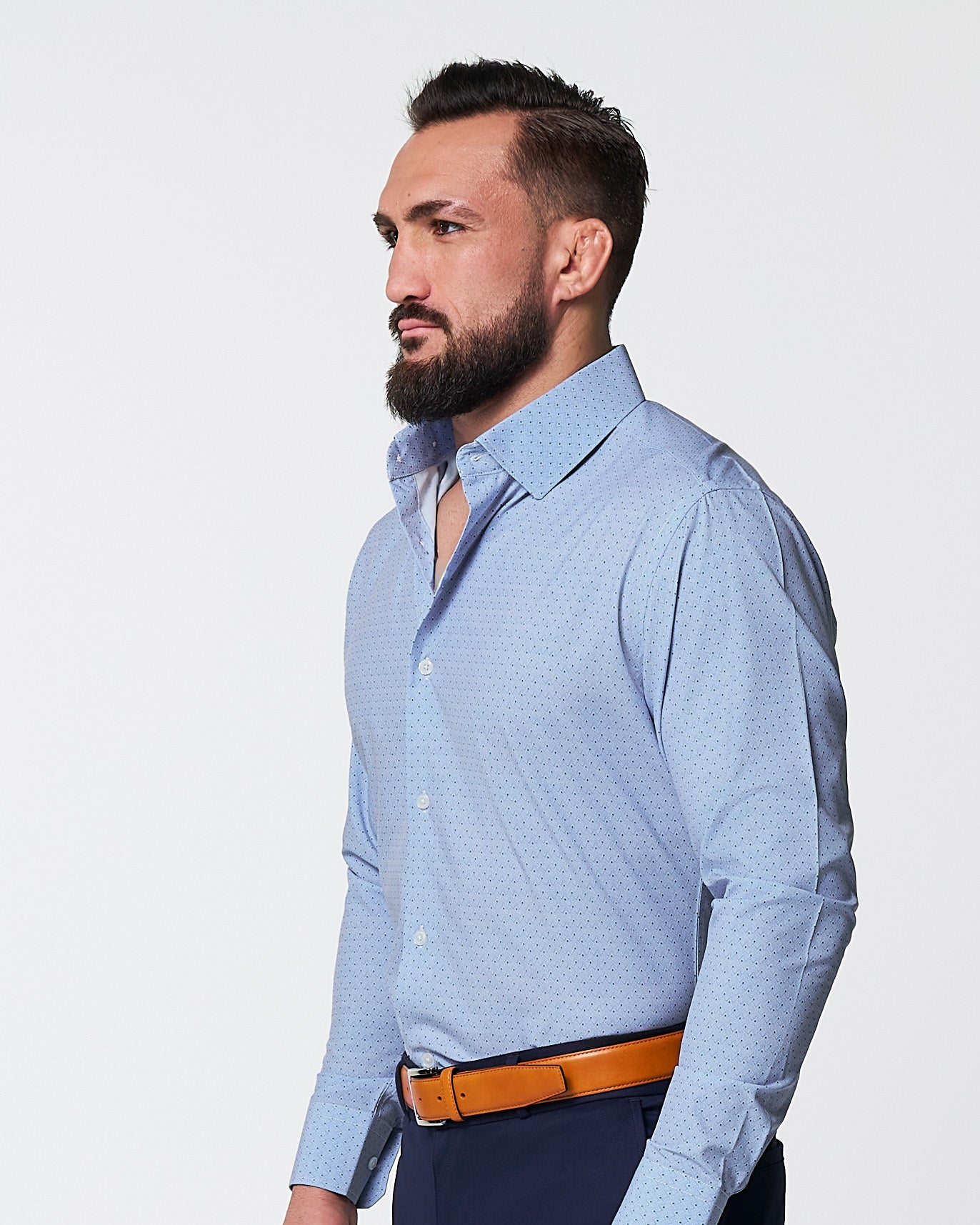 "The West Coast" Light Blue Mini Chevron with Navy Dots