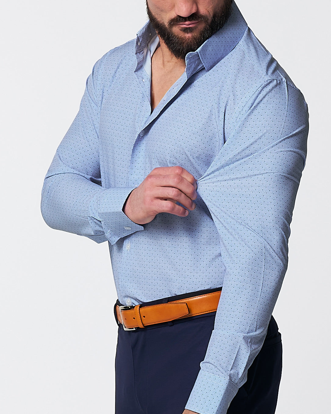 "The West Coast" Light Blue Mini Chevron with Navy Dots