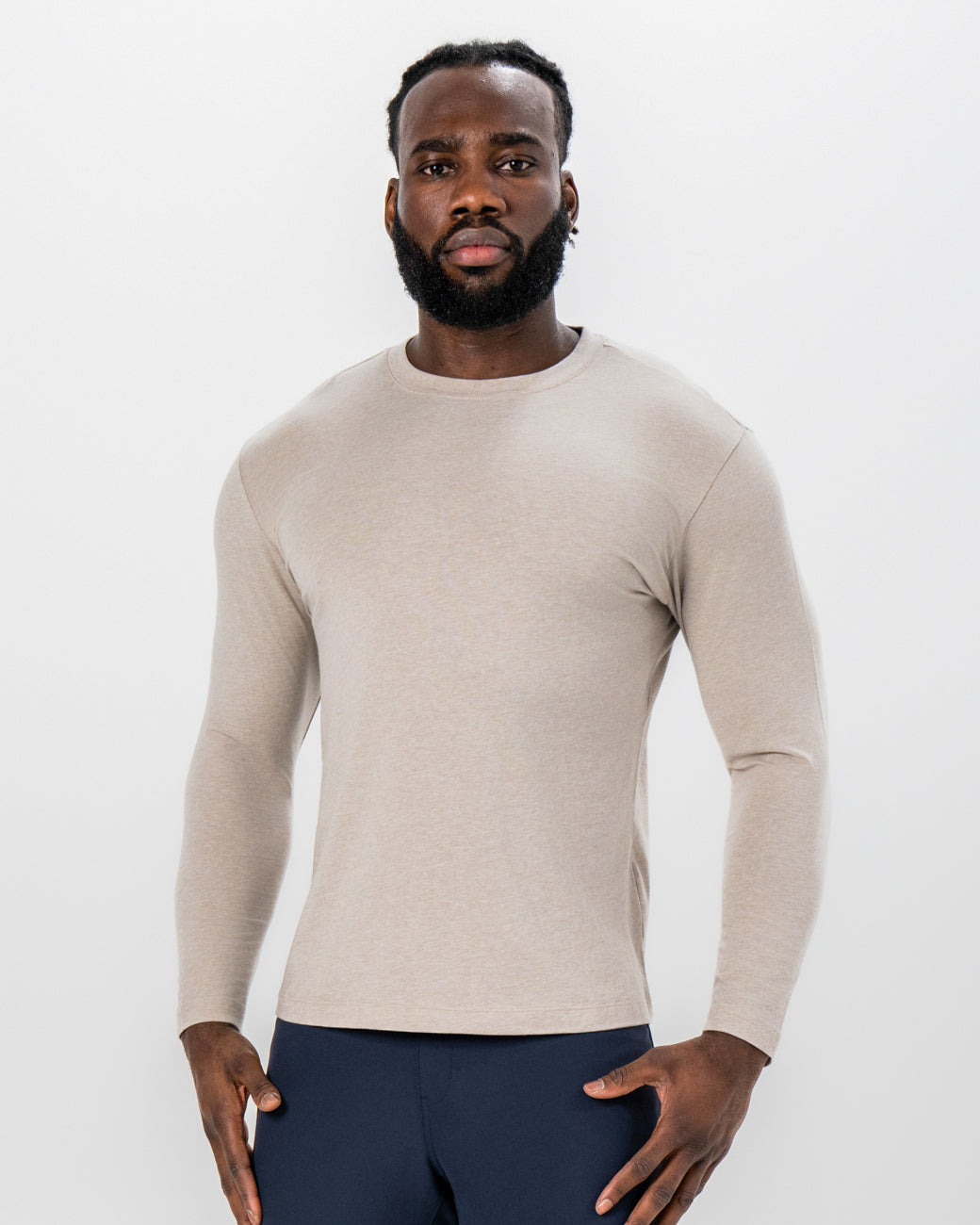 "The Landon" Heathered Cream Long Sleeve Crewneck