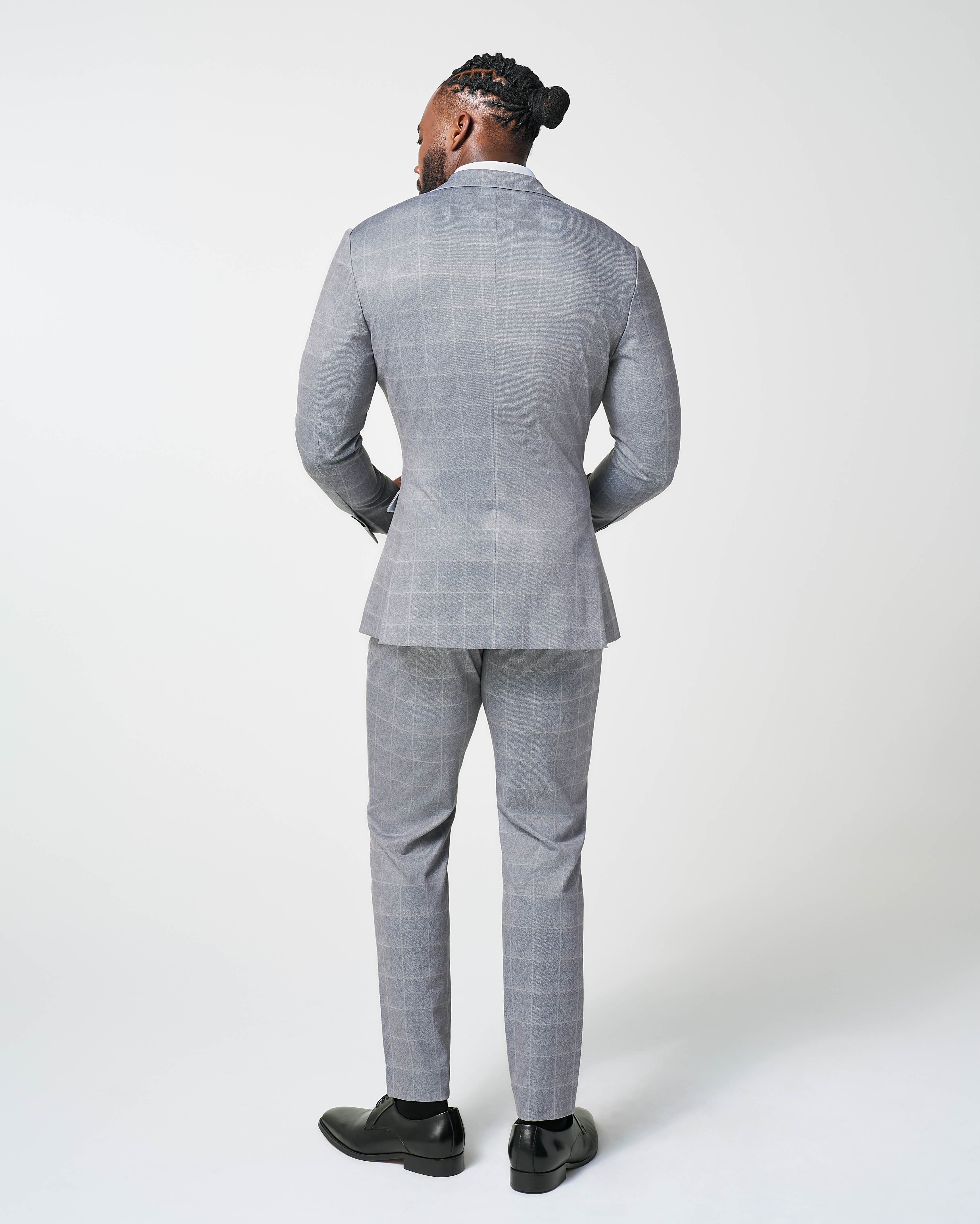 Athletic Fit Stretch Suit - Light Grey & White Windowpane