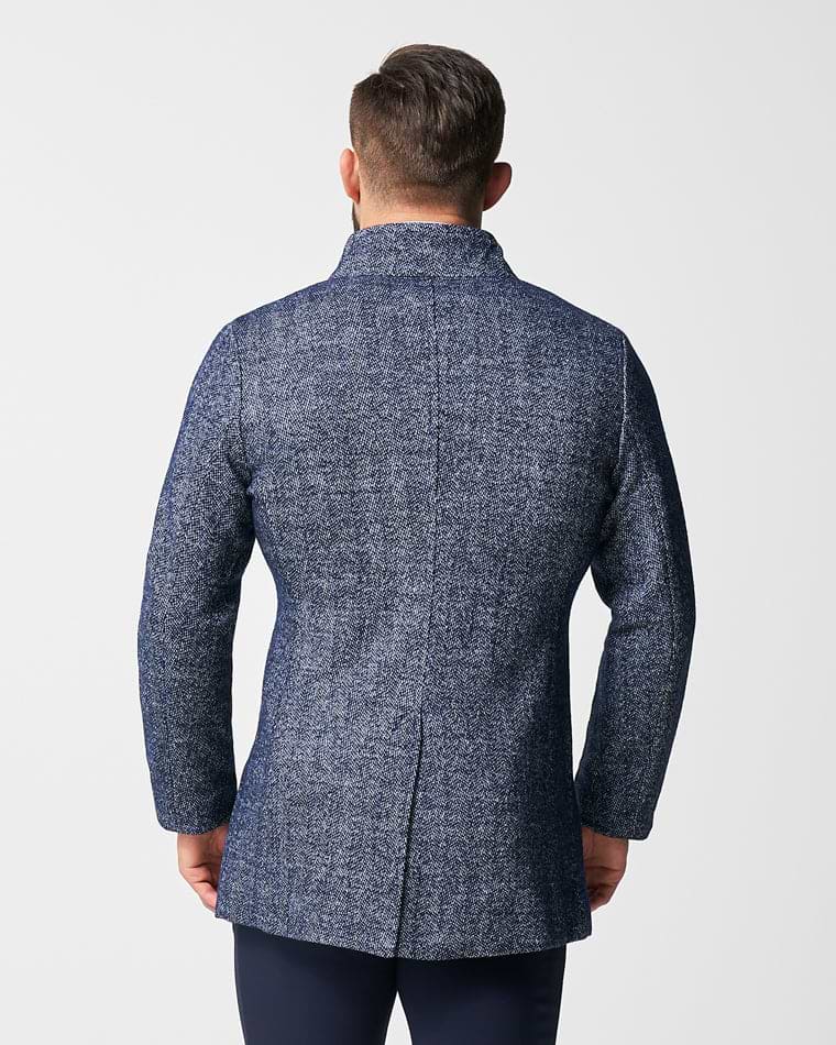Open Button Overcoat - Navy Herringbone