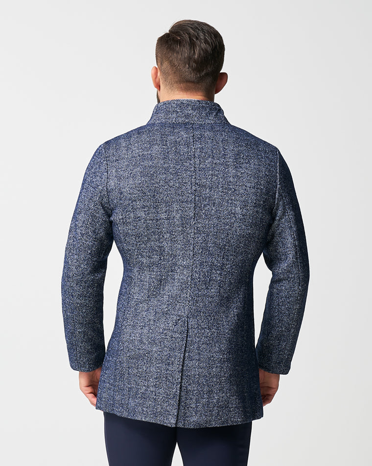 Open Button Overcoat - Navy Herringbone