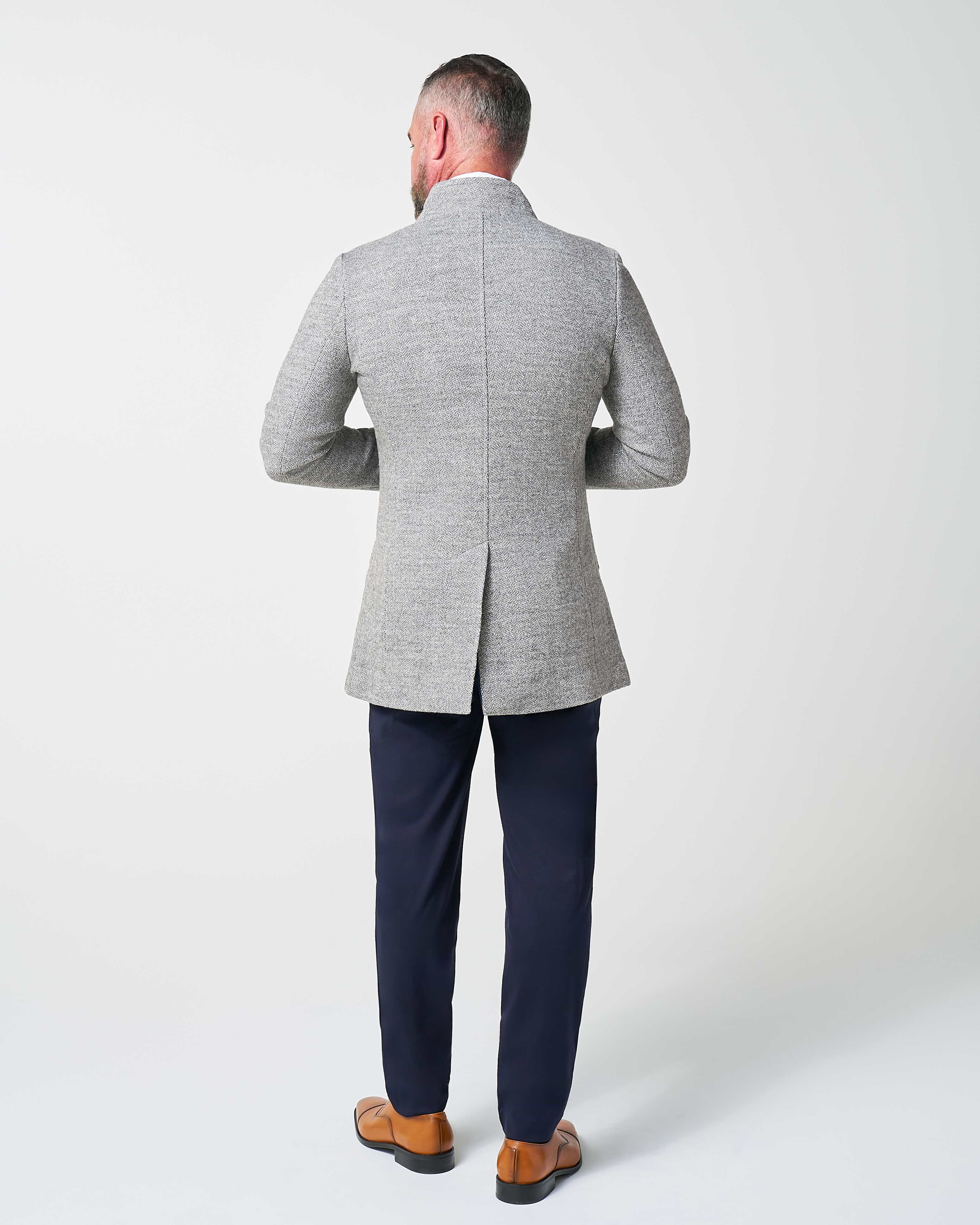 Open Button Overcoat - Grey Herringbone
