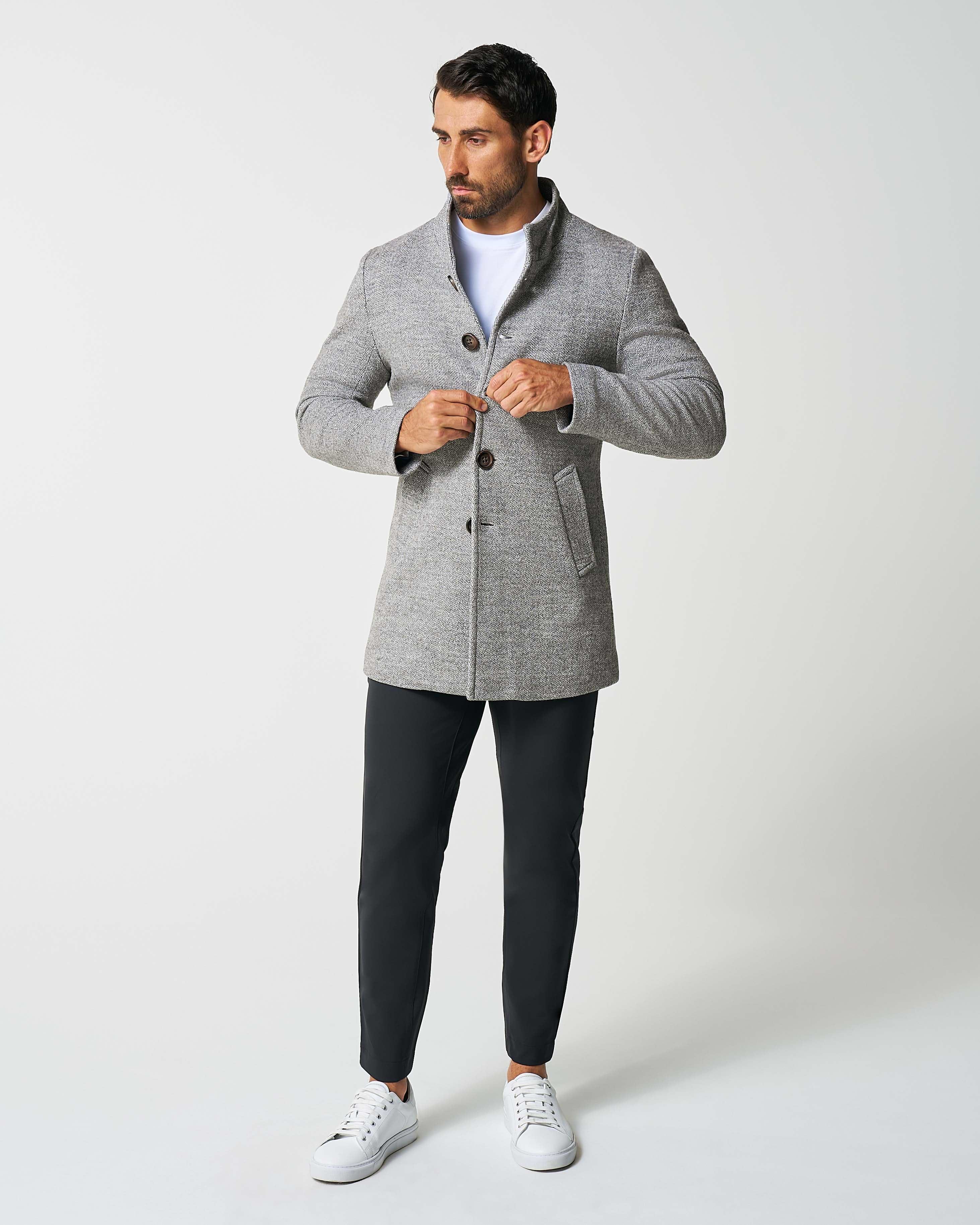 Open Button Overcoat - Grey Herringbone