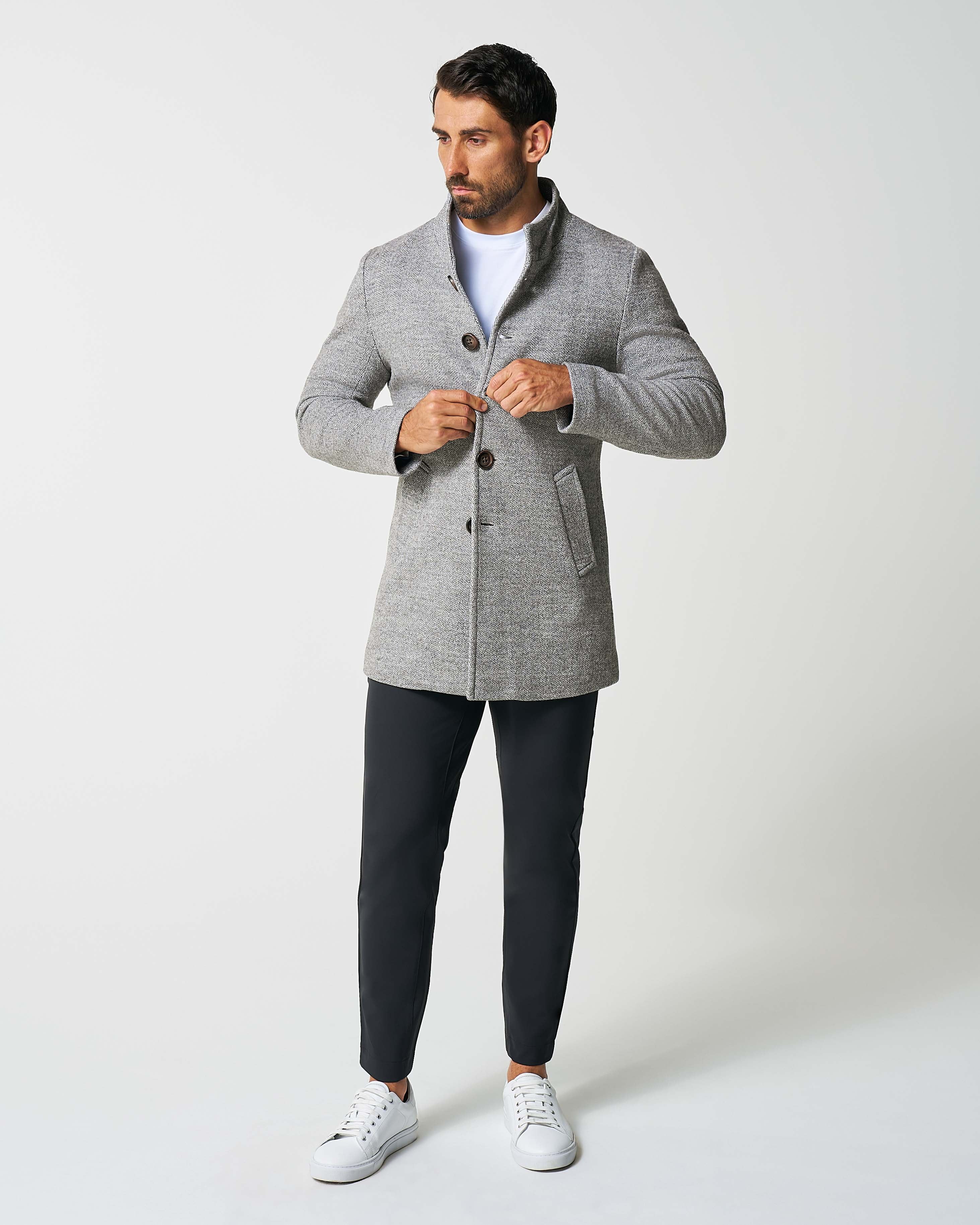 Open Button Overcoat - Grey Herringbone