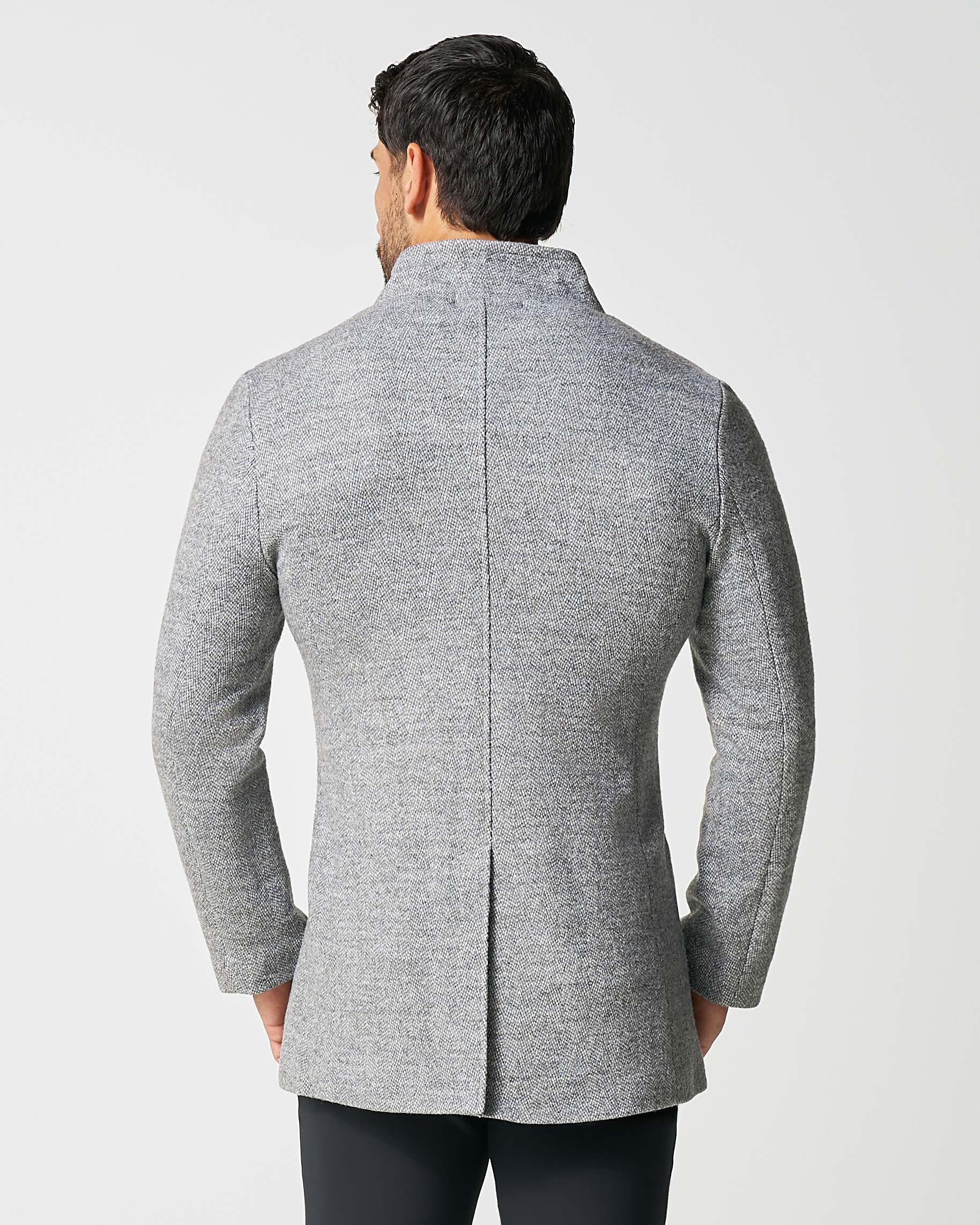 Open Button Overcoat - Grey Herringbone