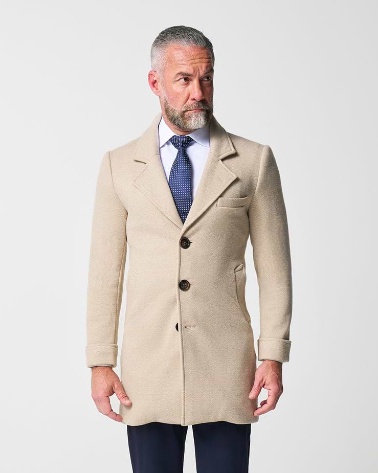 3 Button Overcoat - Tan Herringbone