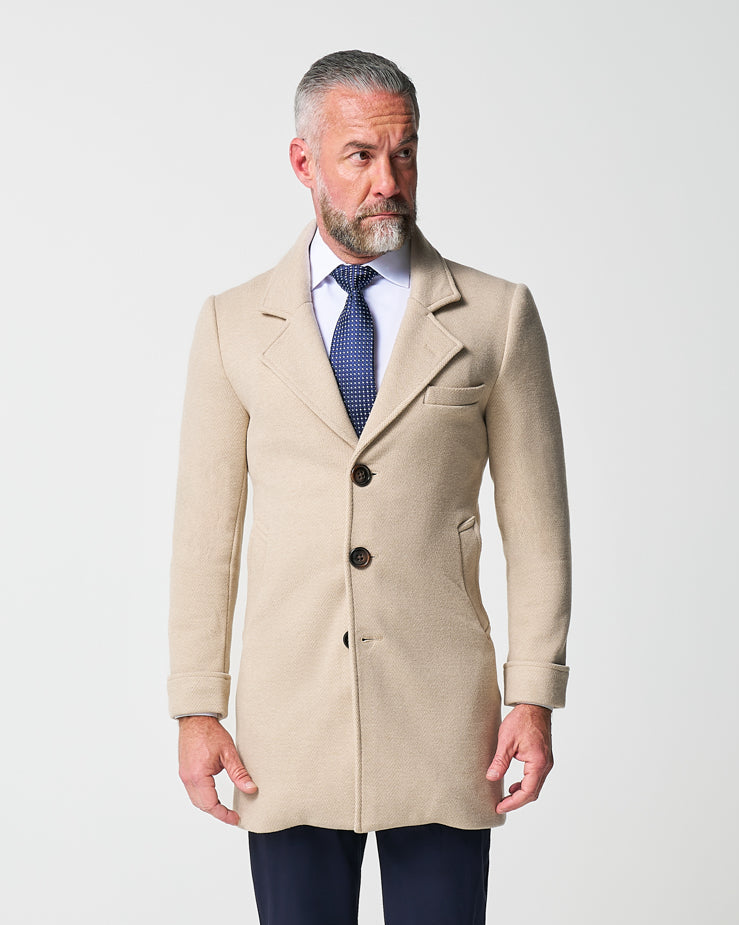 3 Button Overcoat - Tan Herringbone