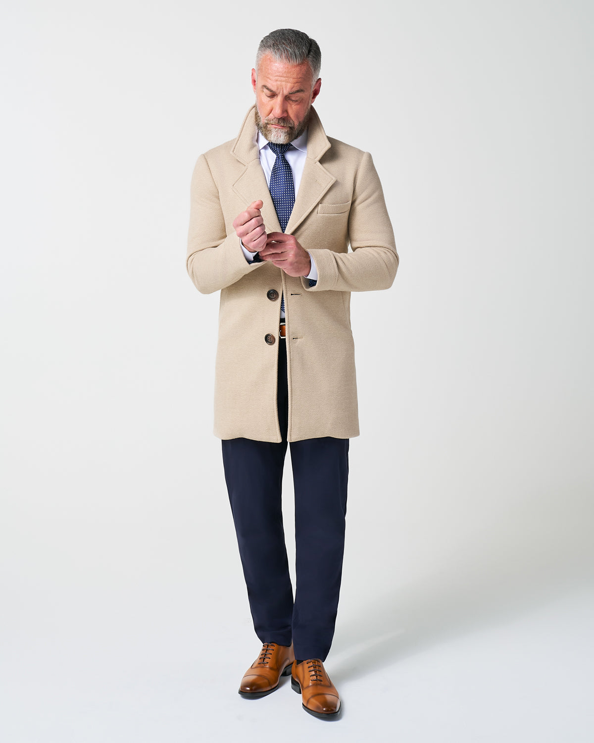 3 Button Overcoat - Tan Herringbone