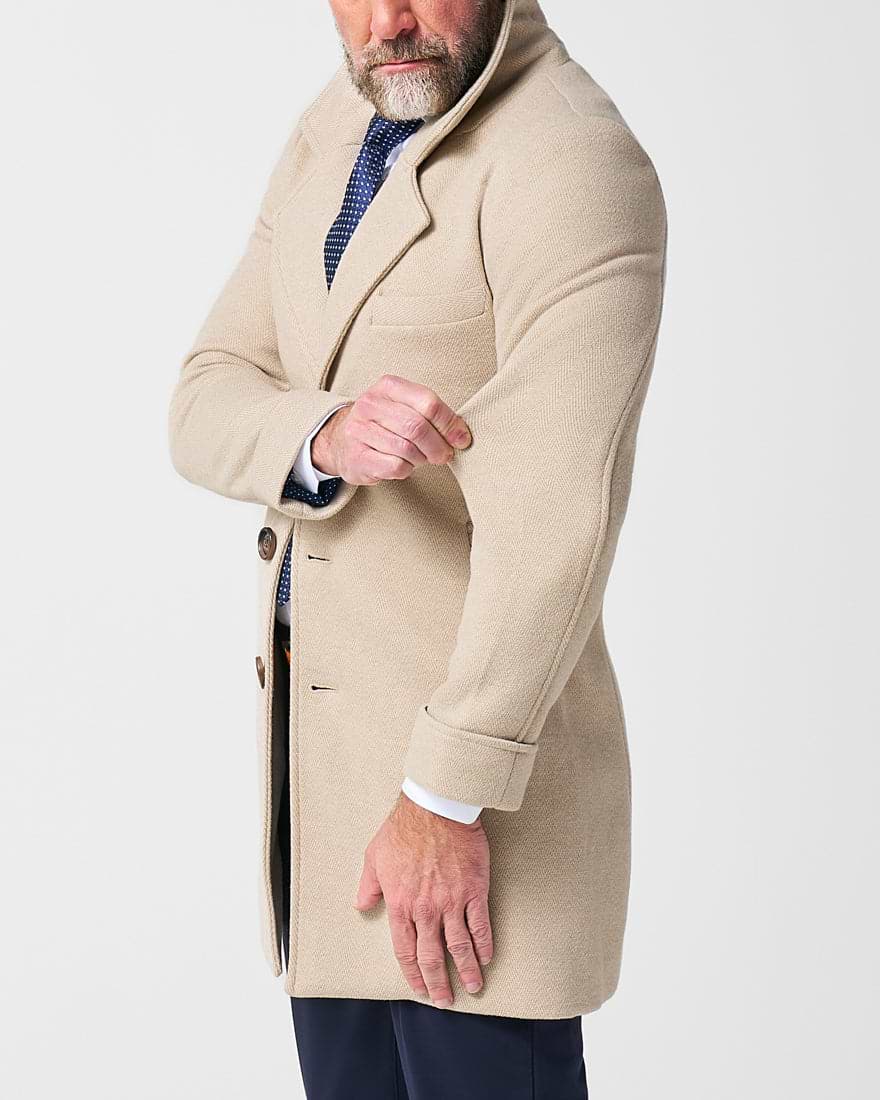 3 Button Overcoat - Tan Herringbone