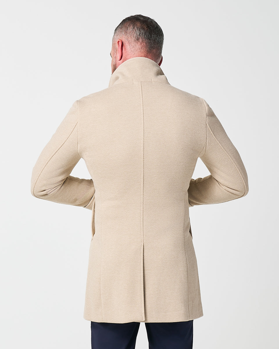 3 Button Overcoat - Tan Herringbone