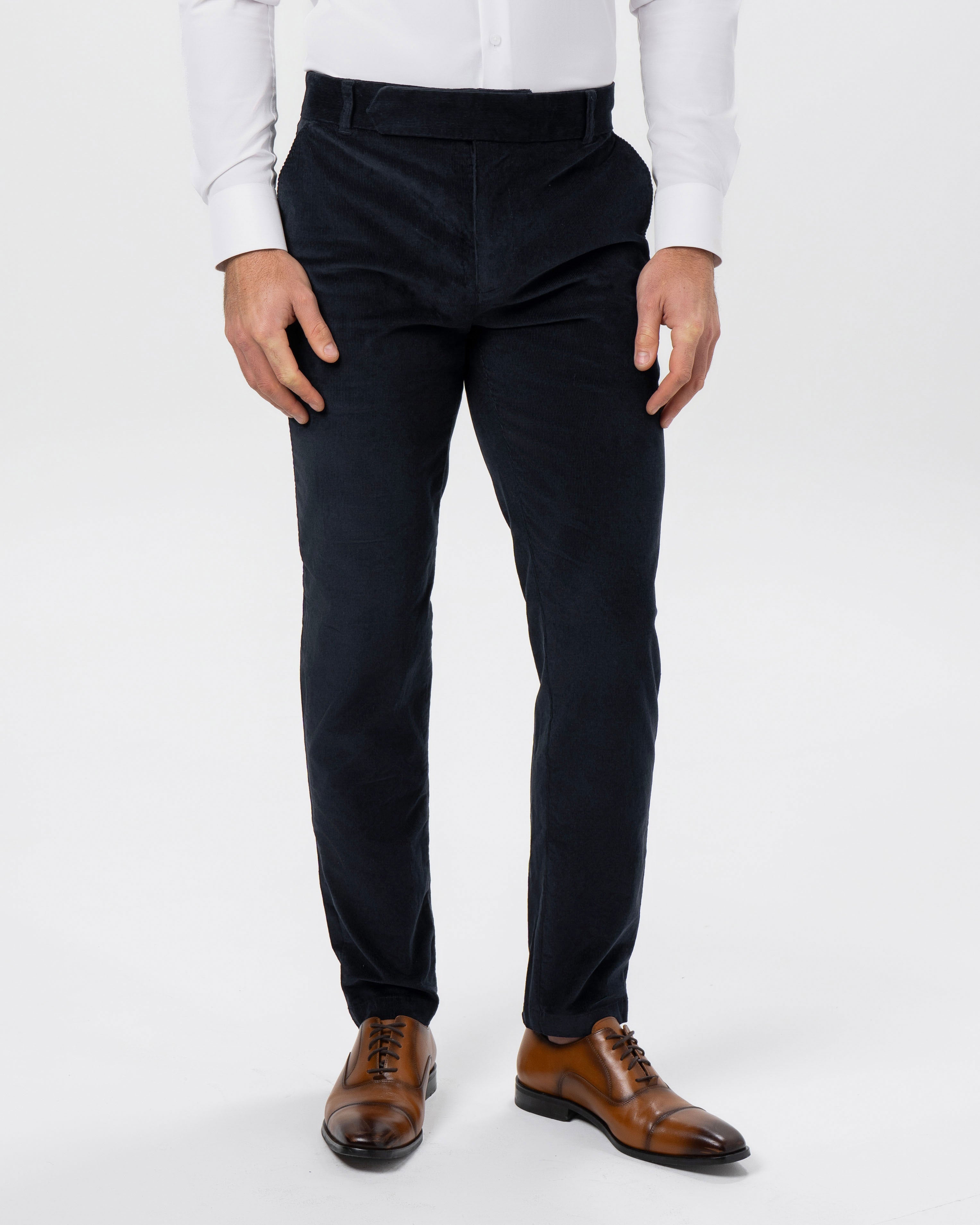Corduroy Flat Front Waistband Pant - Dark Navy