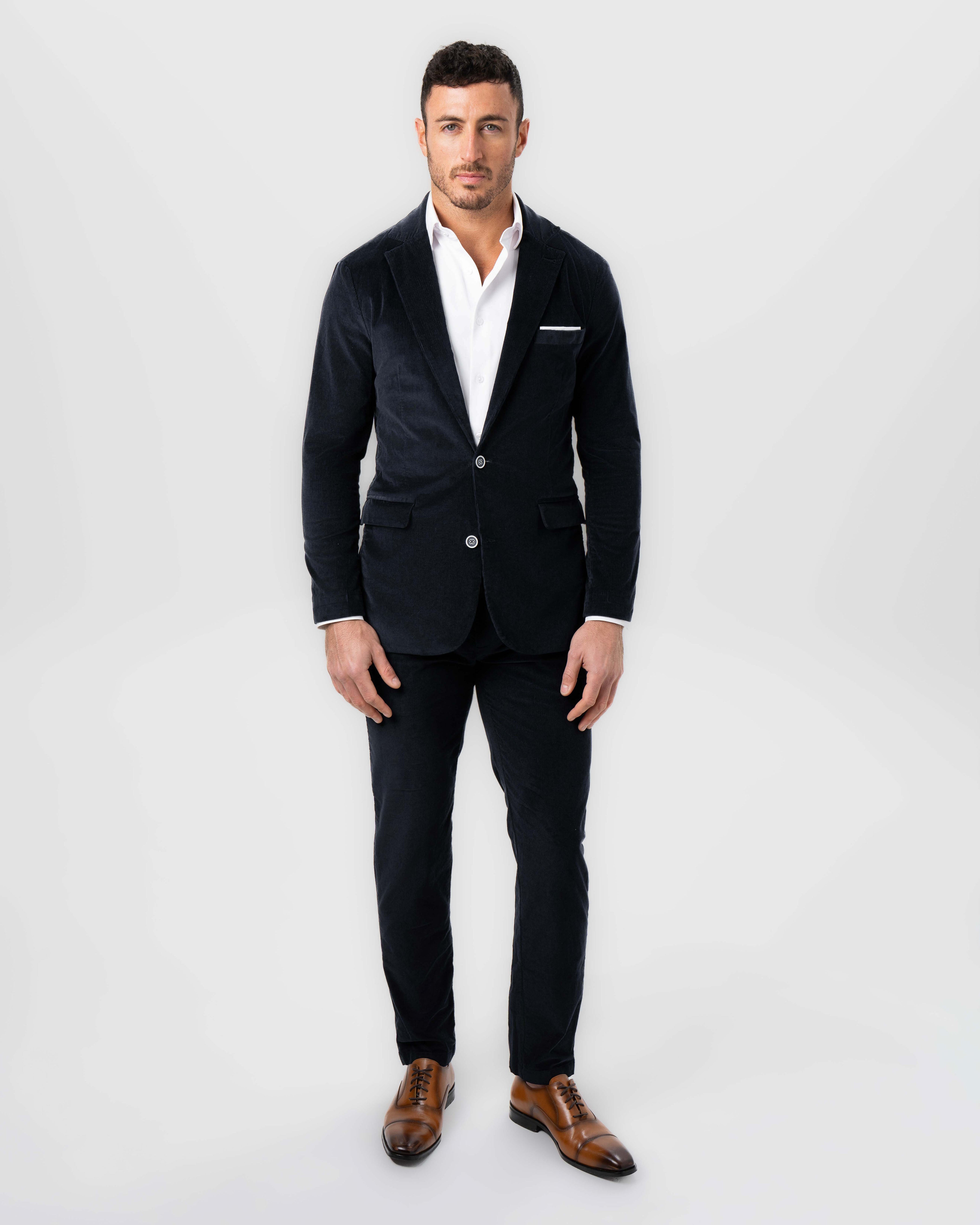 Corduroy Flat Front Waistband Pant - Dark Navy