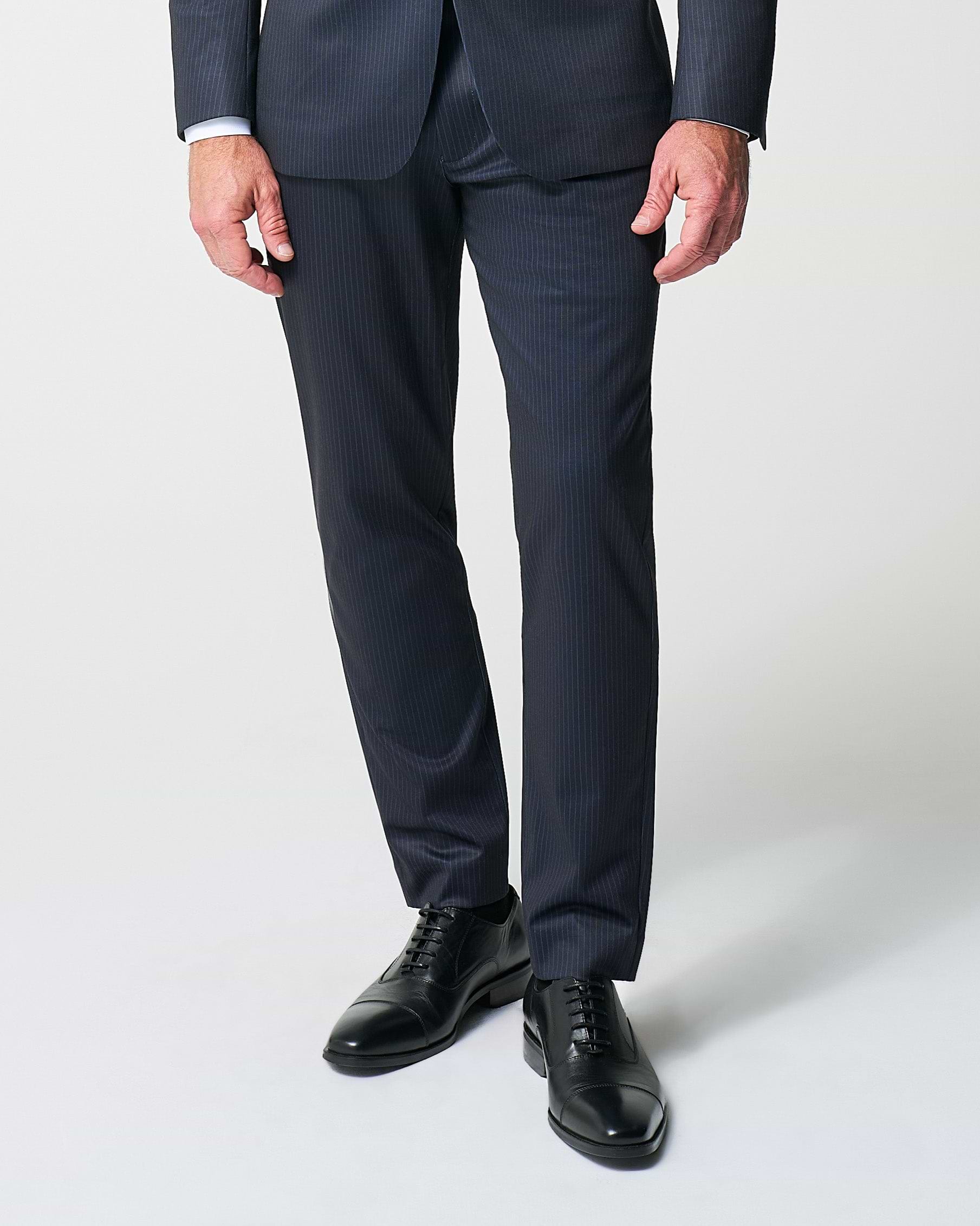 Athletic Fit Stretch Suit Pants - Knit Blue Chalk Stripe