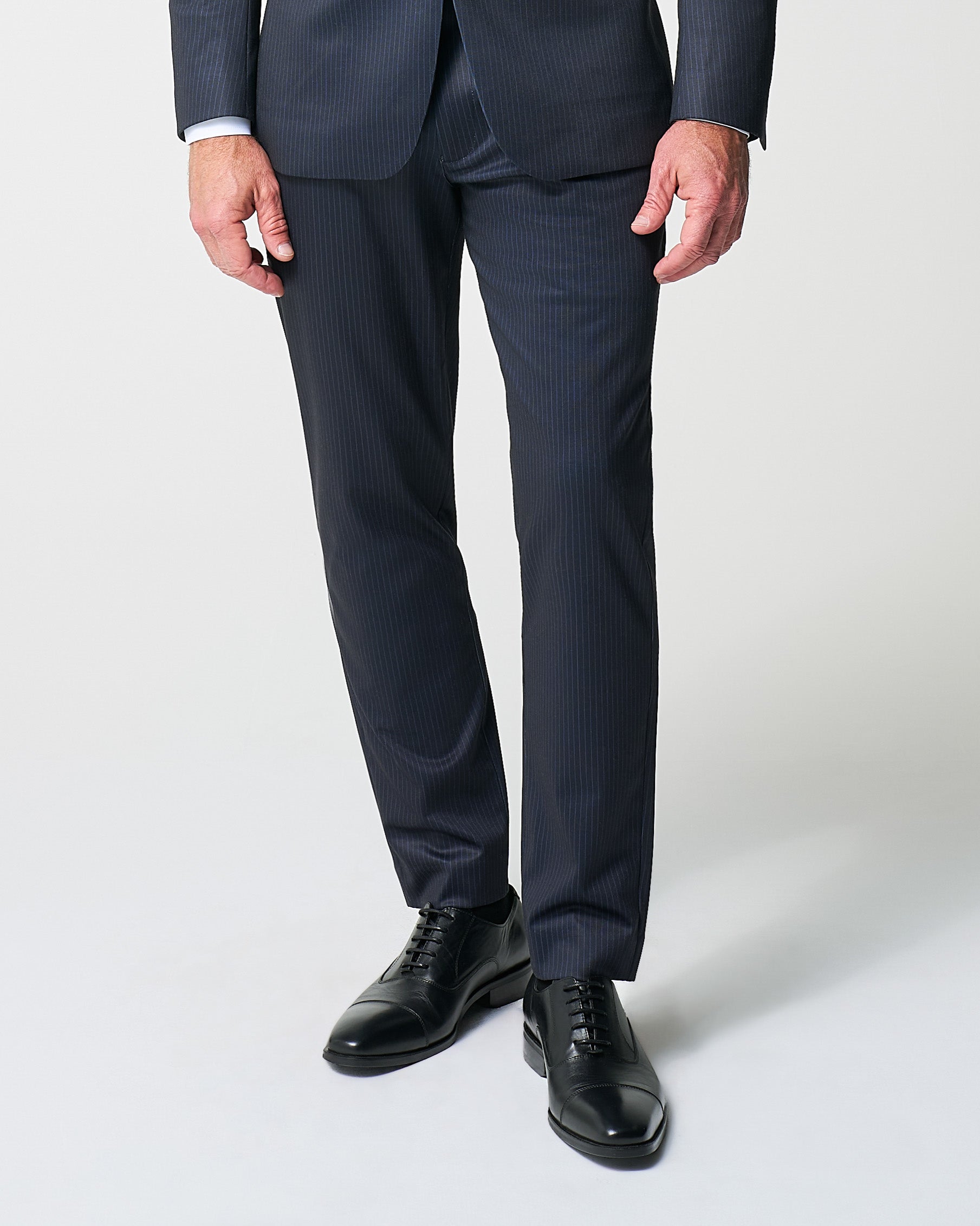 Athletic Fit Stretch Suit Pants - Knit Blue Chalk Stripe