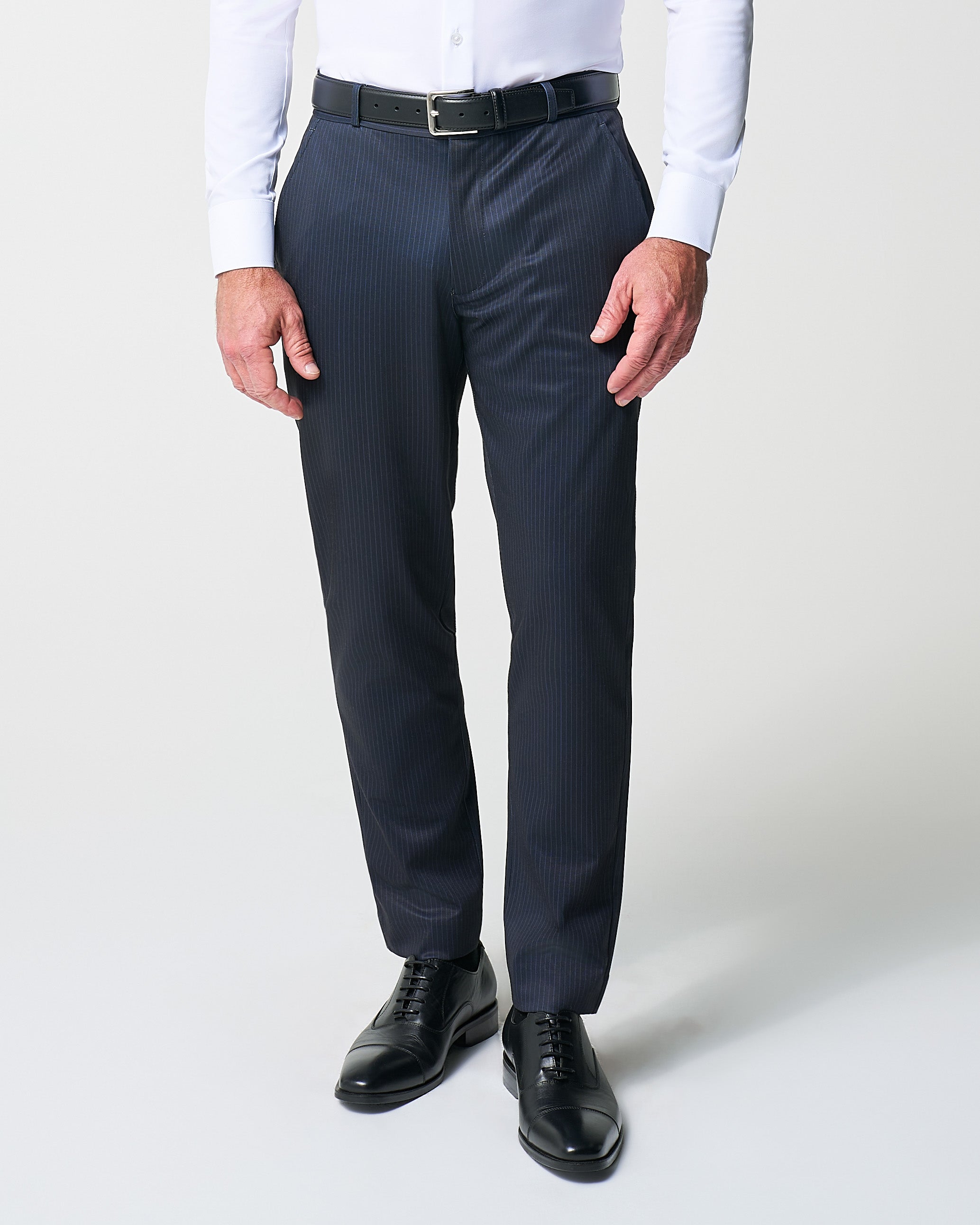 Athletic Fit Stretch Suit Pants - Knit Blue Chalk Stripe