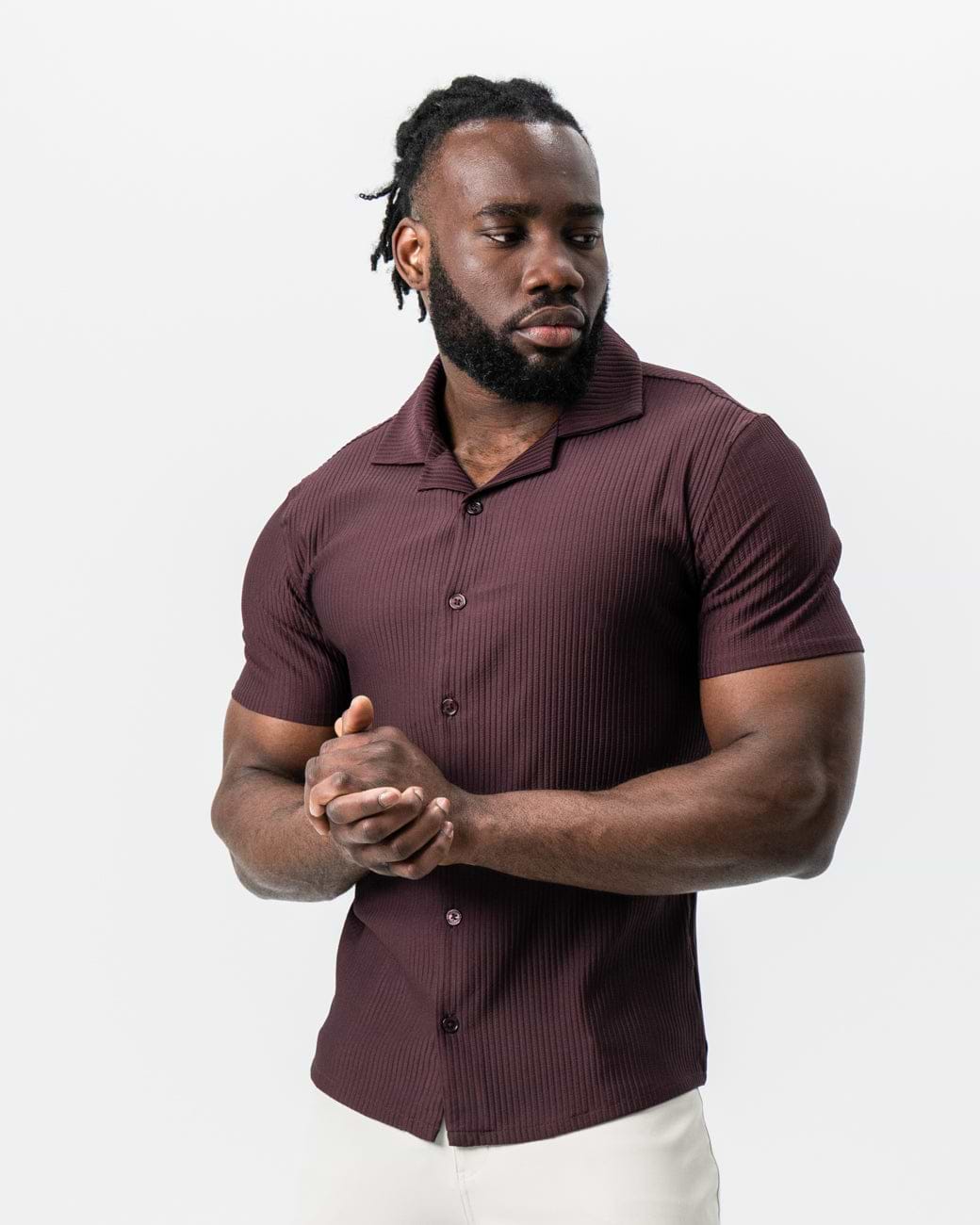 Seersucker Short Sleeve Button Down - Plum