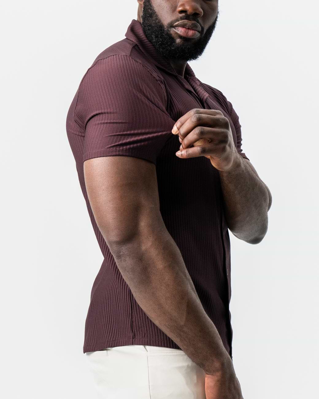 Seersucker Short Sleeve Button Down - Plum