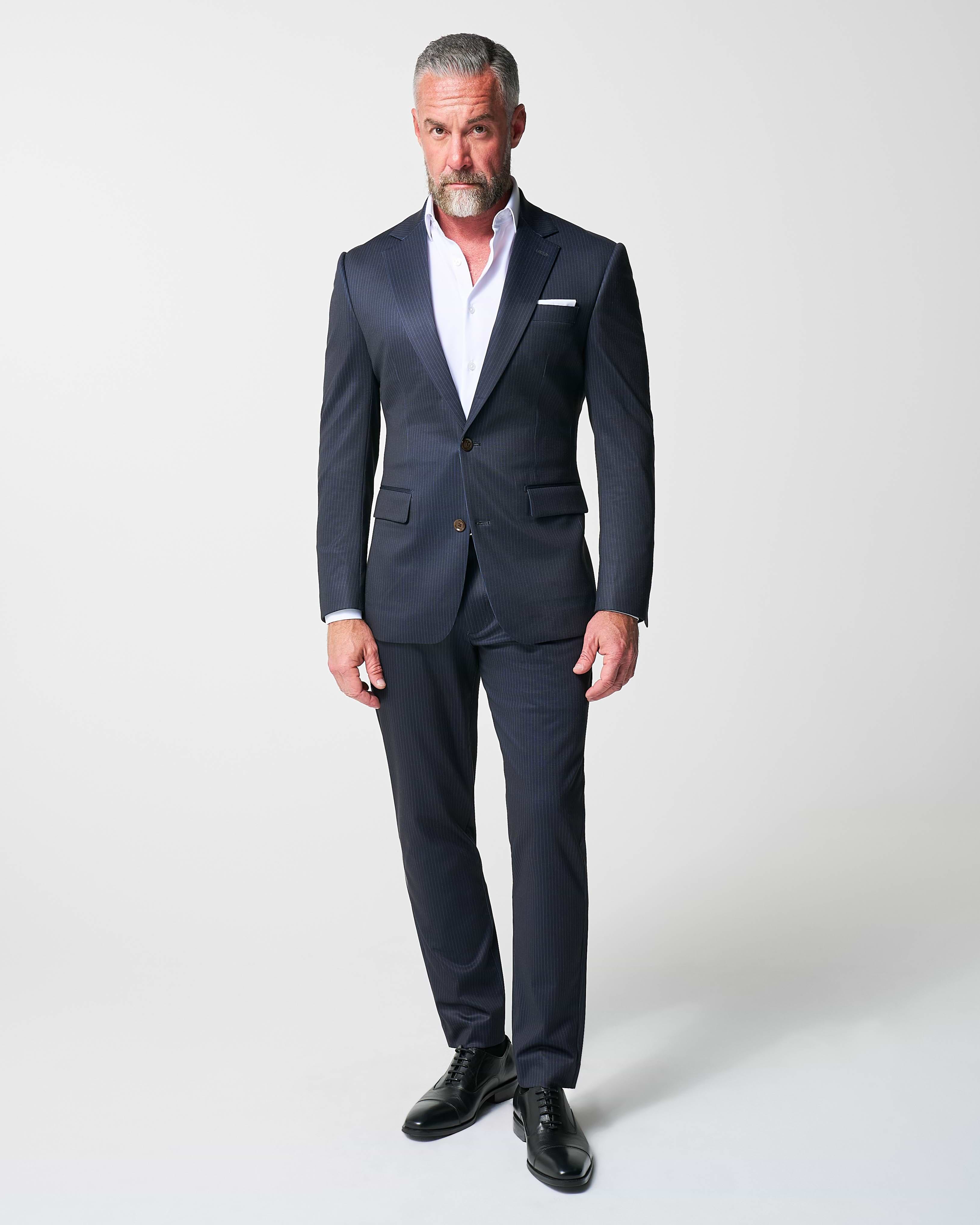 Athletic Fit Stretch Blazer - Knit Blue Chalk Stripe