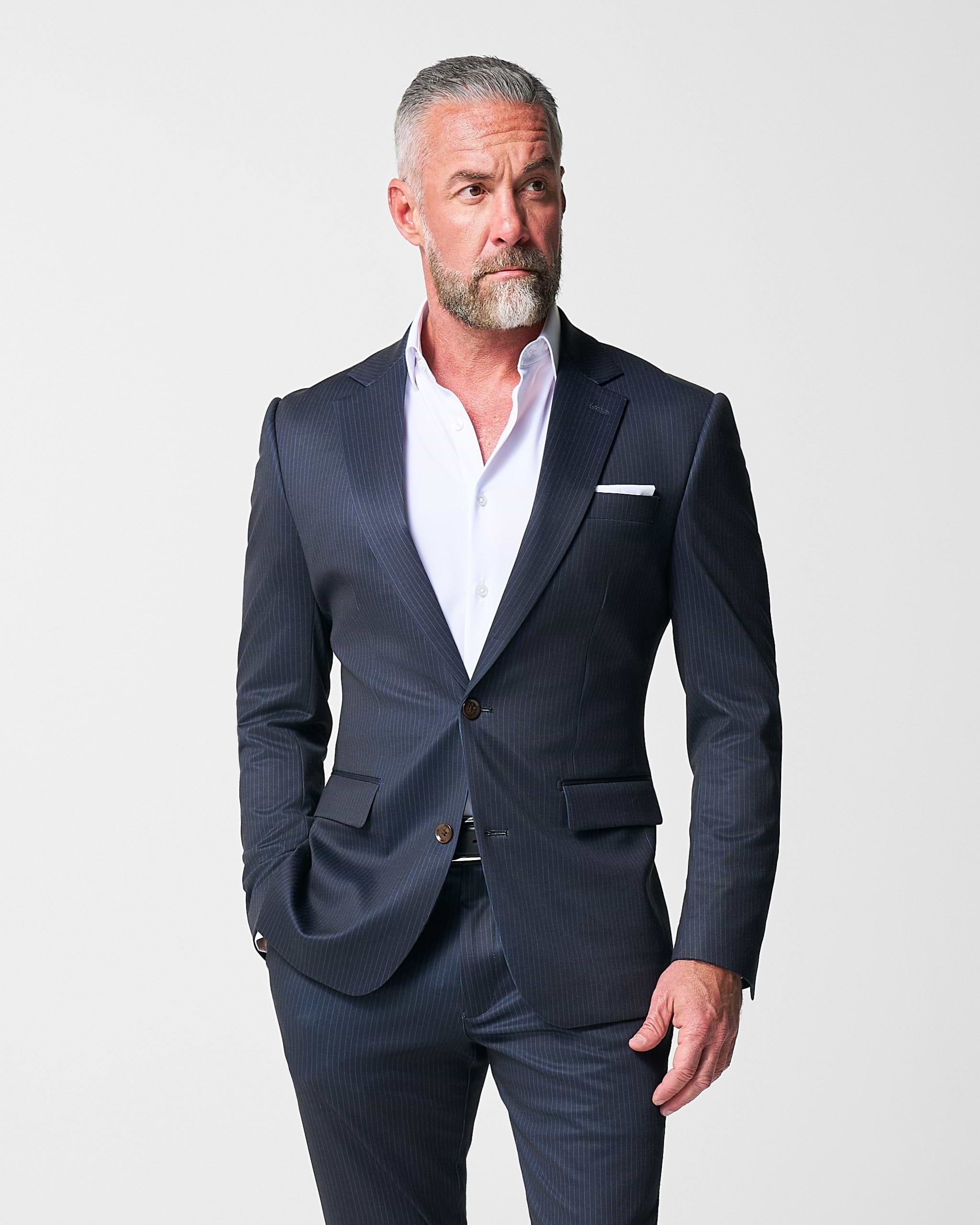 Athletic Fit Stretch Blazer - Knit Blue Chalk Stripe