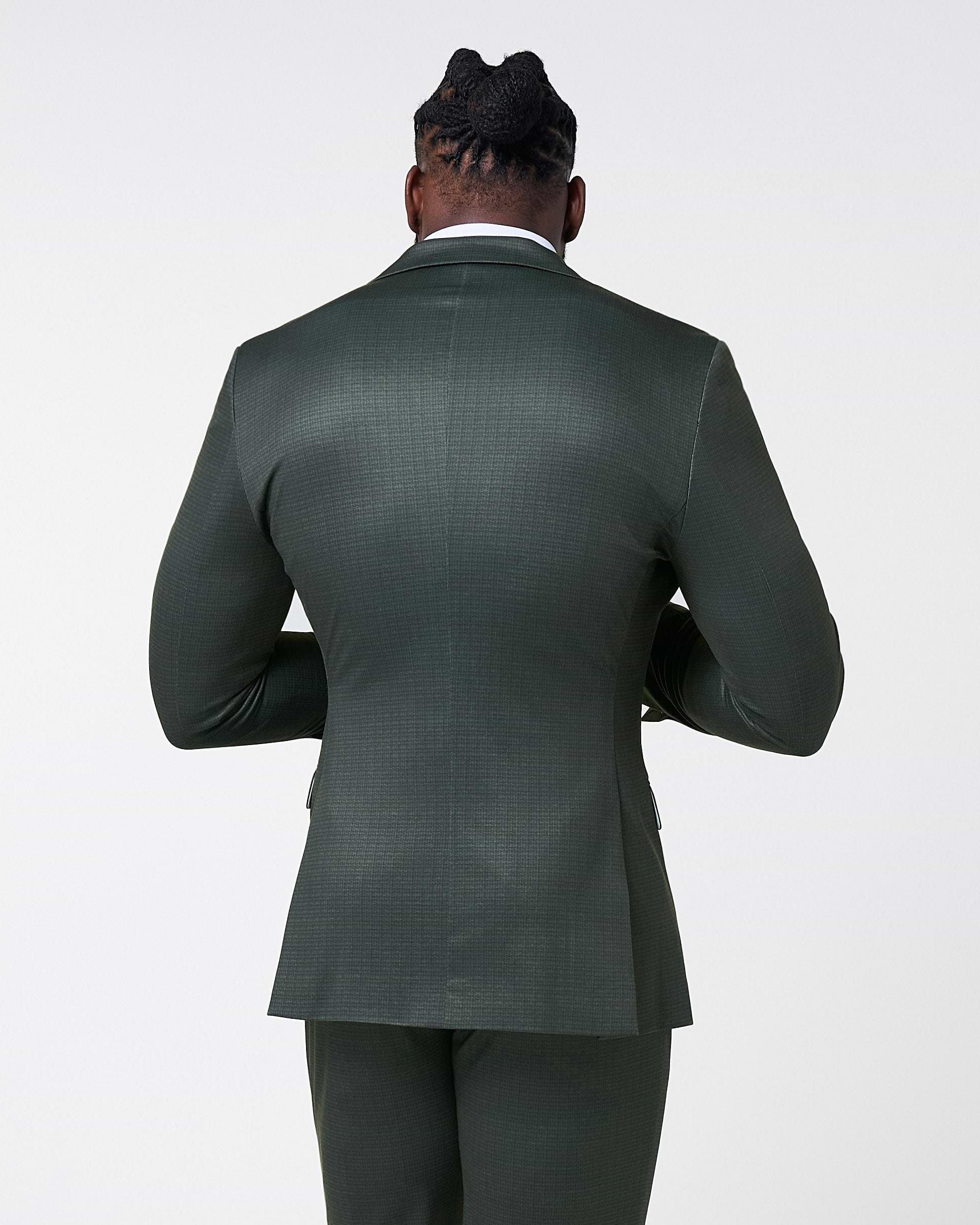 Athletic Fit Stretch Blazer - Army Green Microcheck