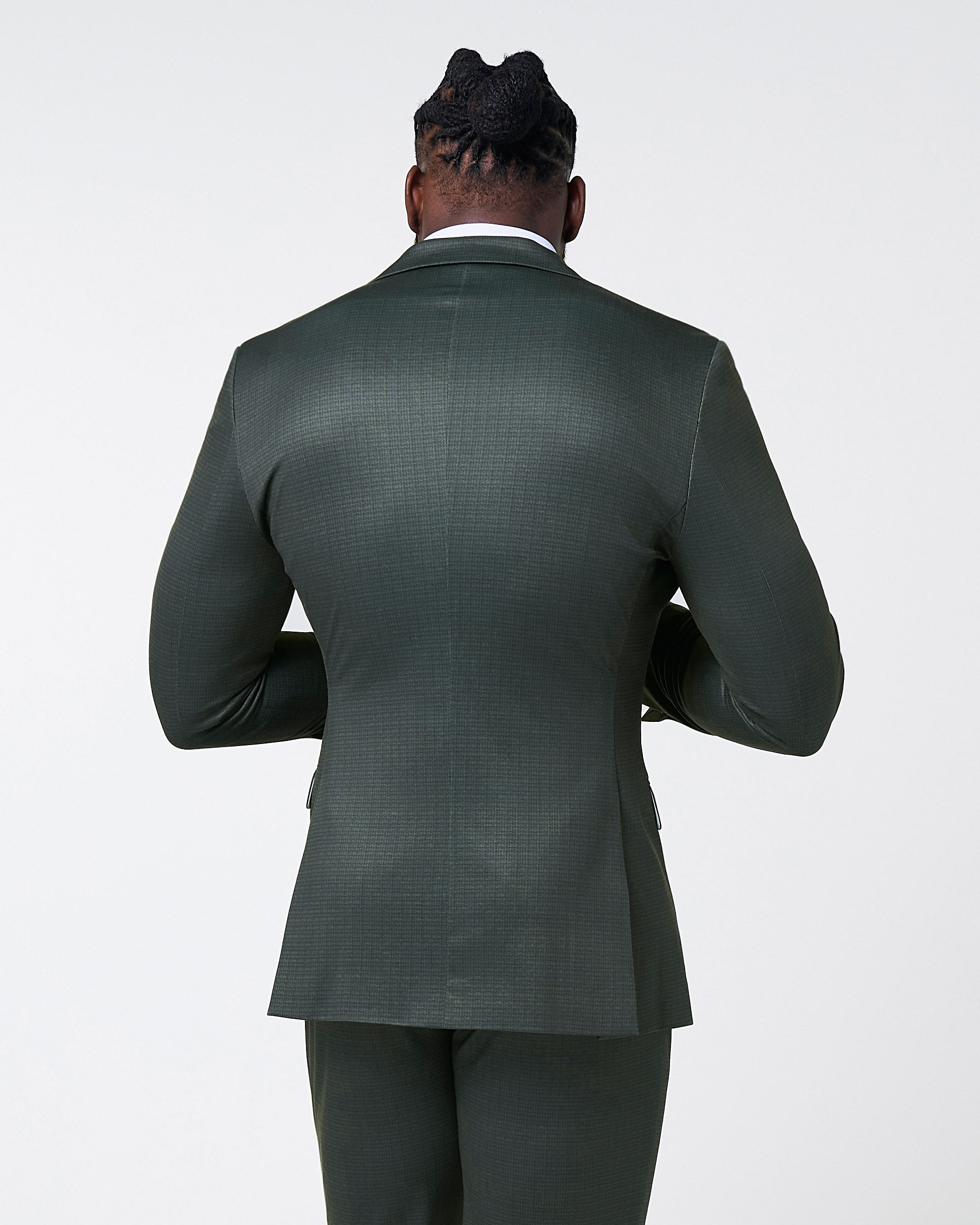 Athletic Fit Stretch Blazer - Army Green Microcheck