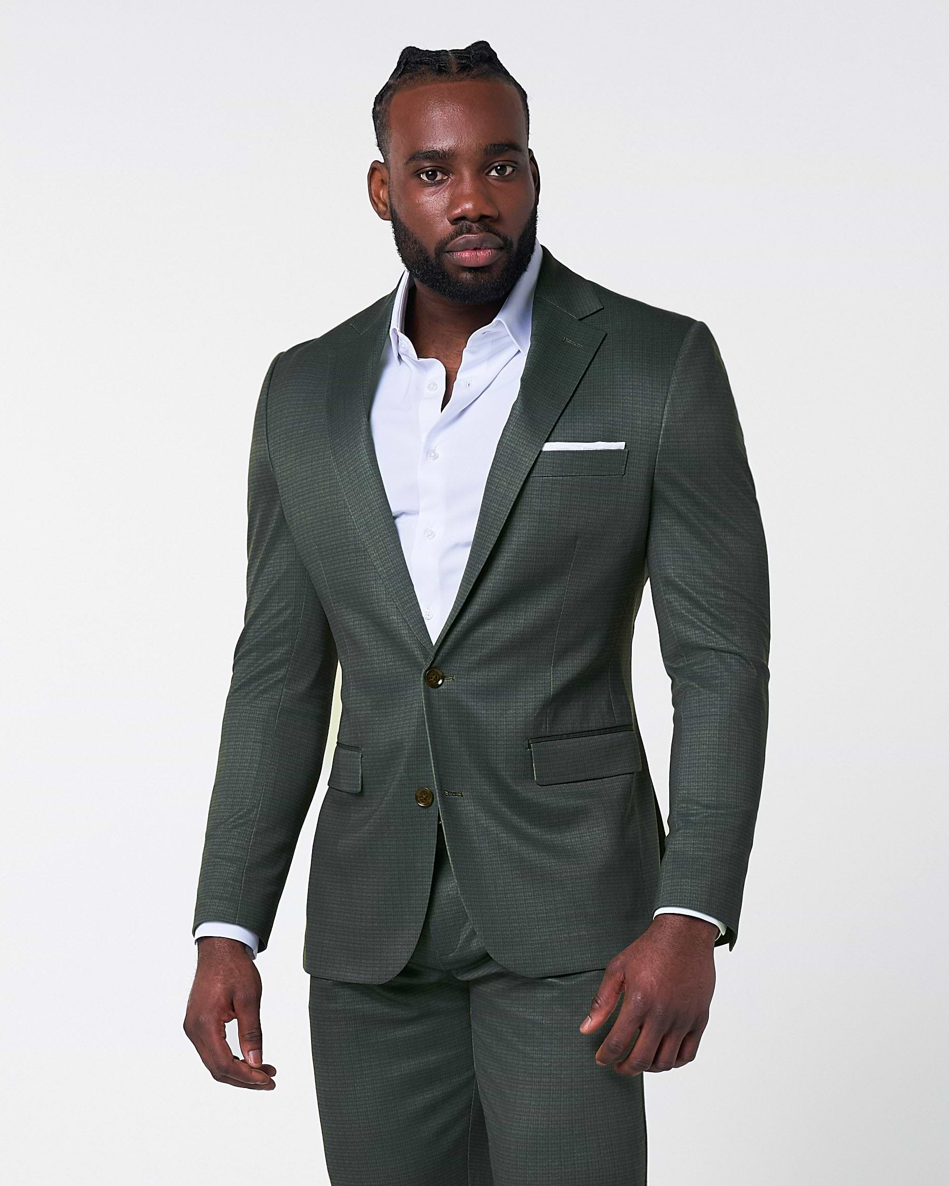 Athletic Fit Stretch Blazer - Army Green Microcheck