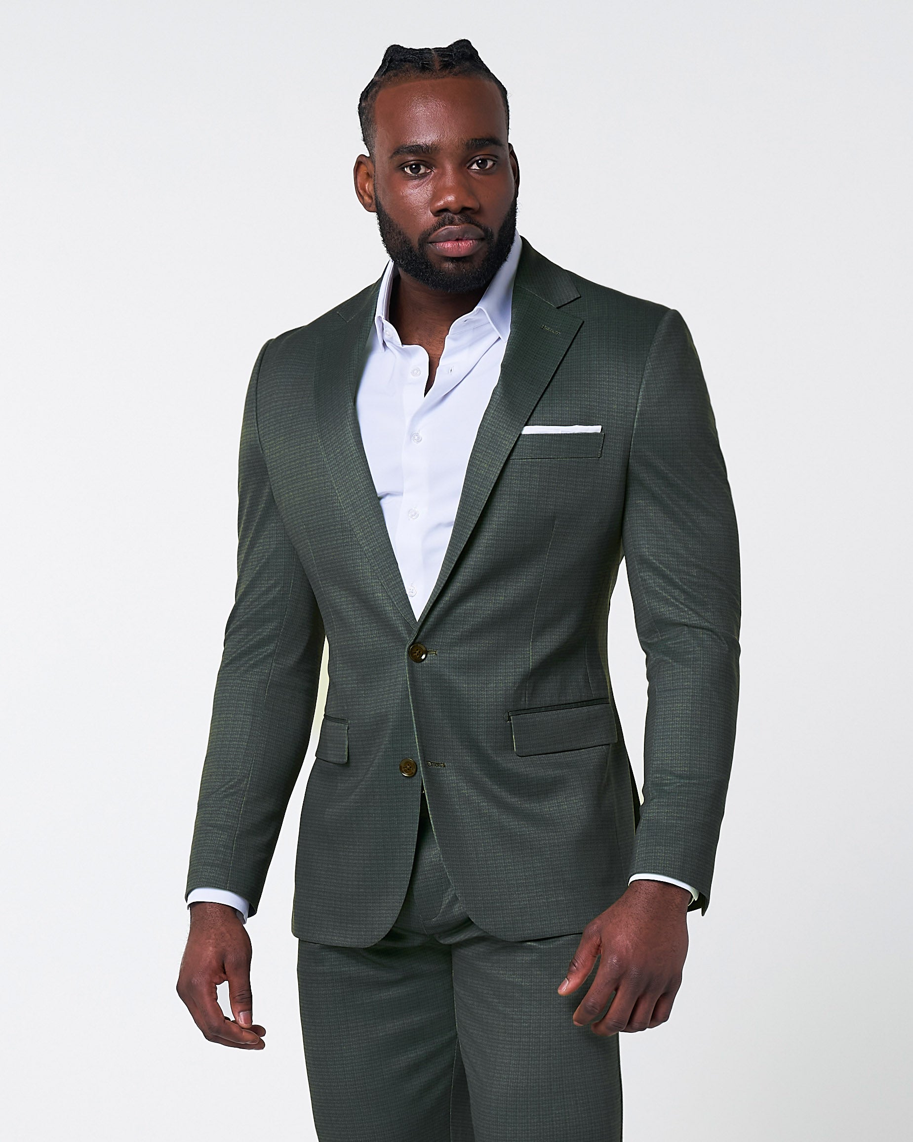 Athletic Fit Stretch Blazer - Army Green Microcheck