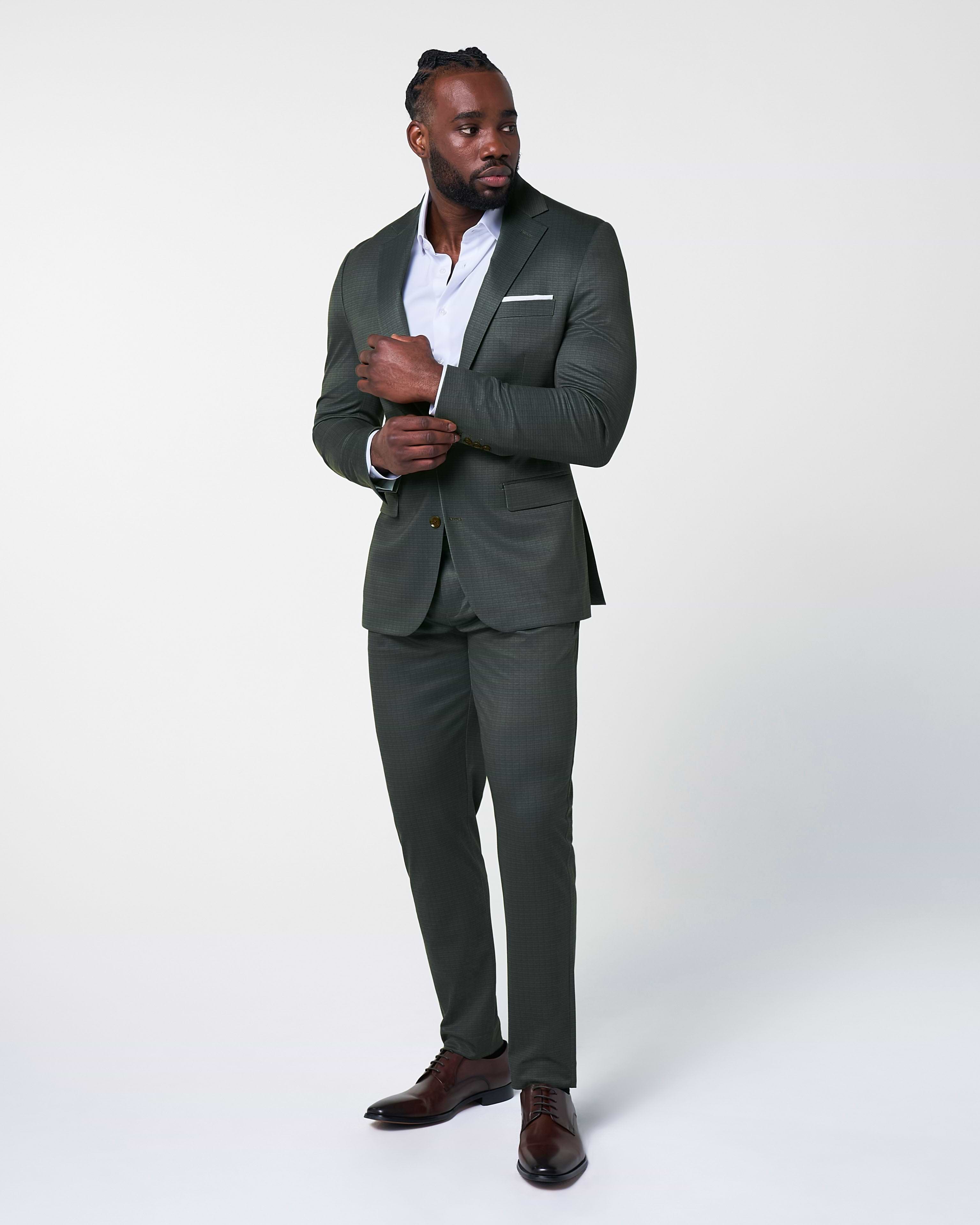 Athletic Fit Stretch Blazer - Army Green Microcheck