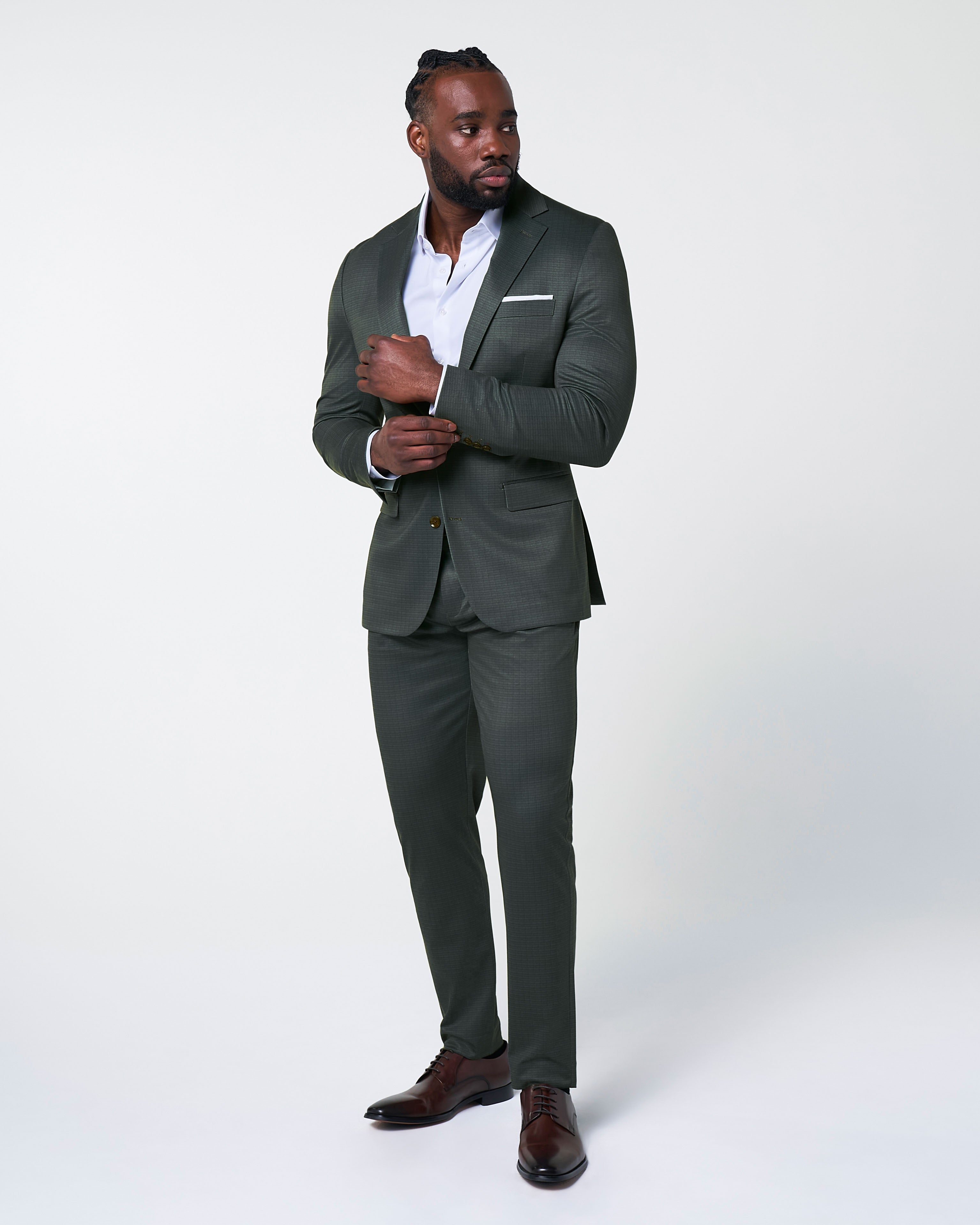 Athletic Fit Stretch Blazer - Army Green Microcheck