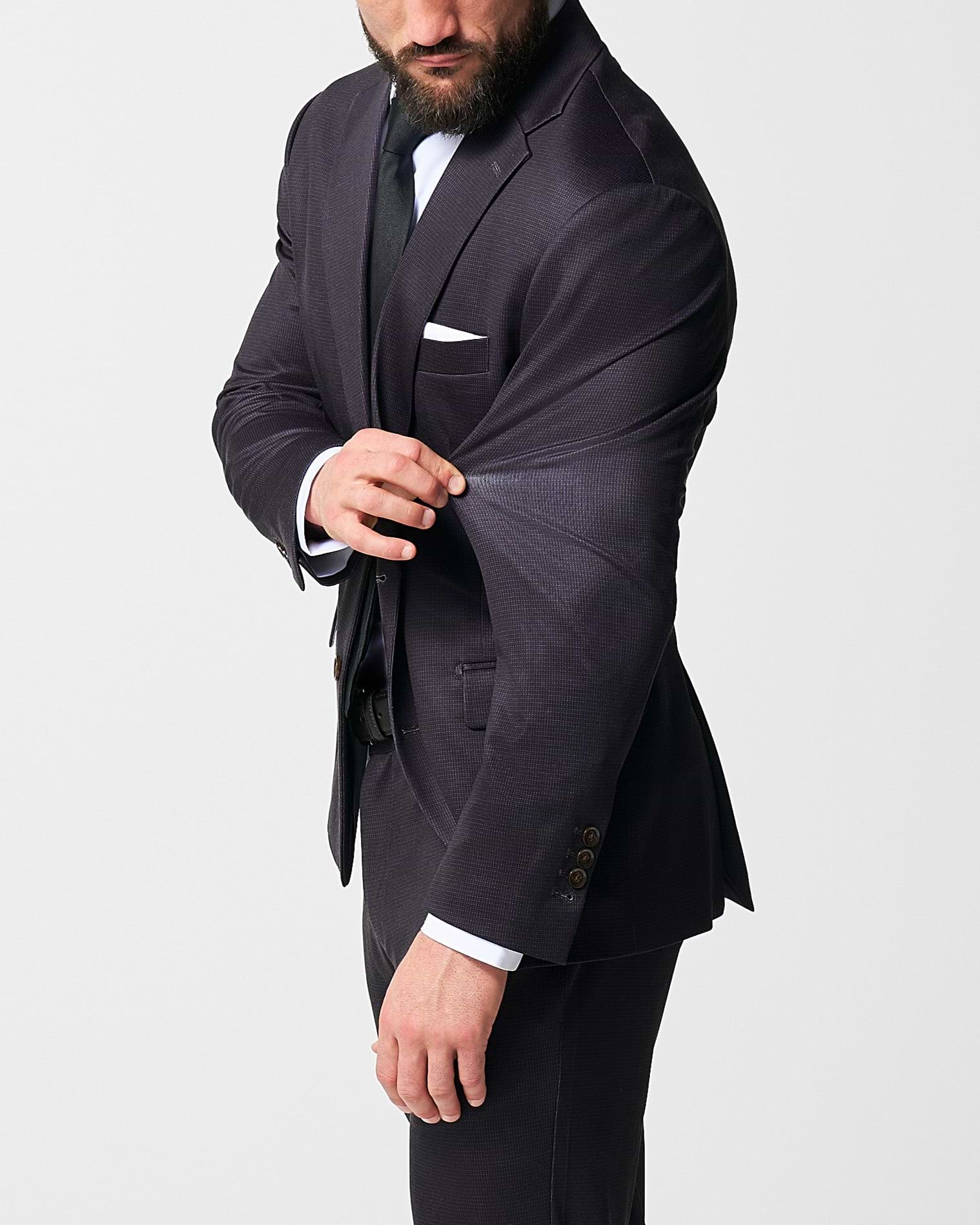 Athletic Fit Stretch Blazer - Deep Burgundy Microcheck