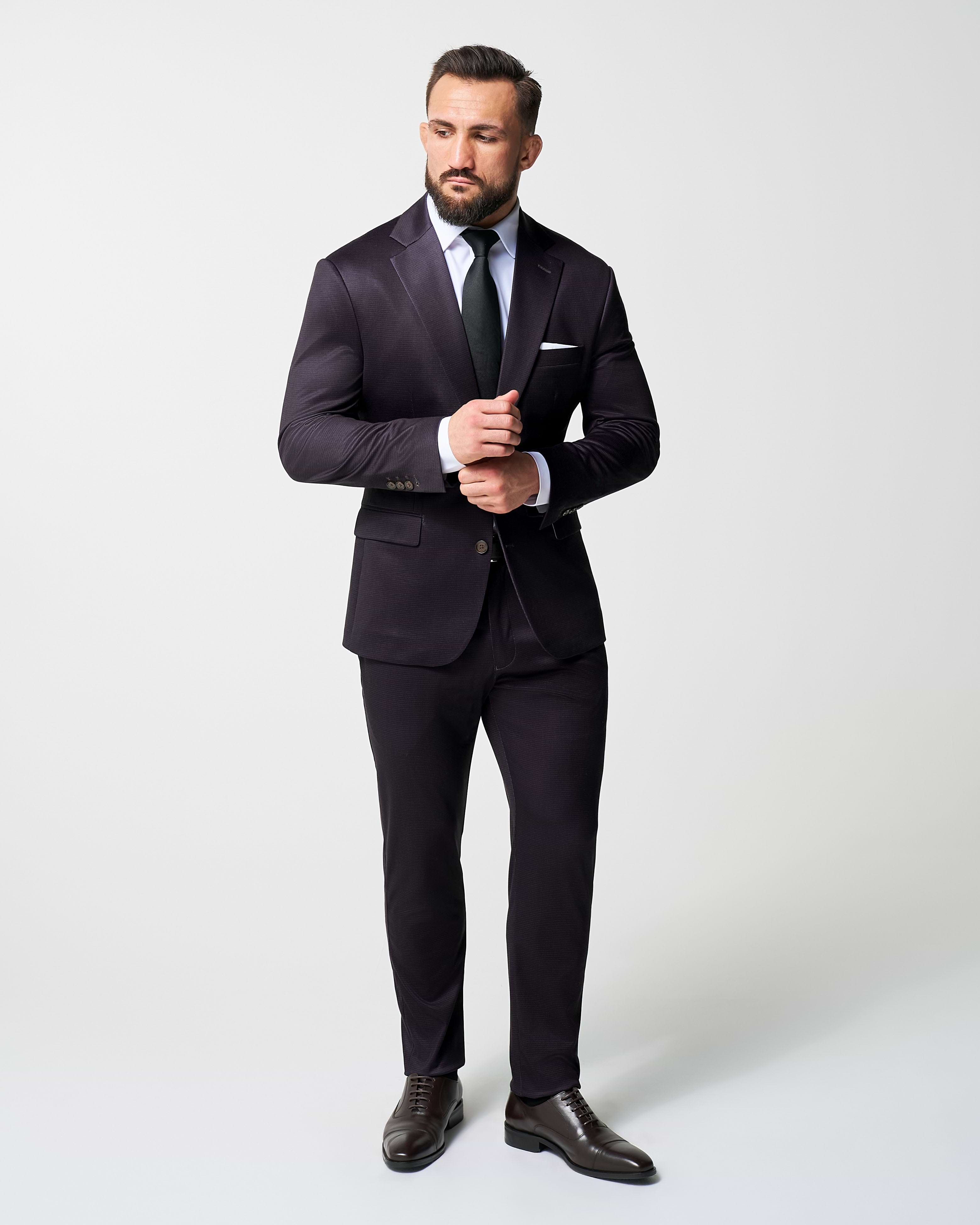 Athletic Fit Stretch Blazer - Deep Burgundy Microcheck