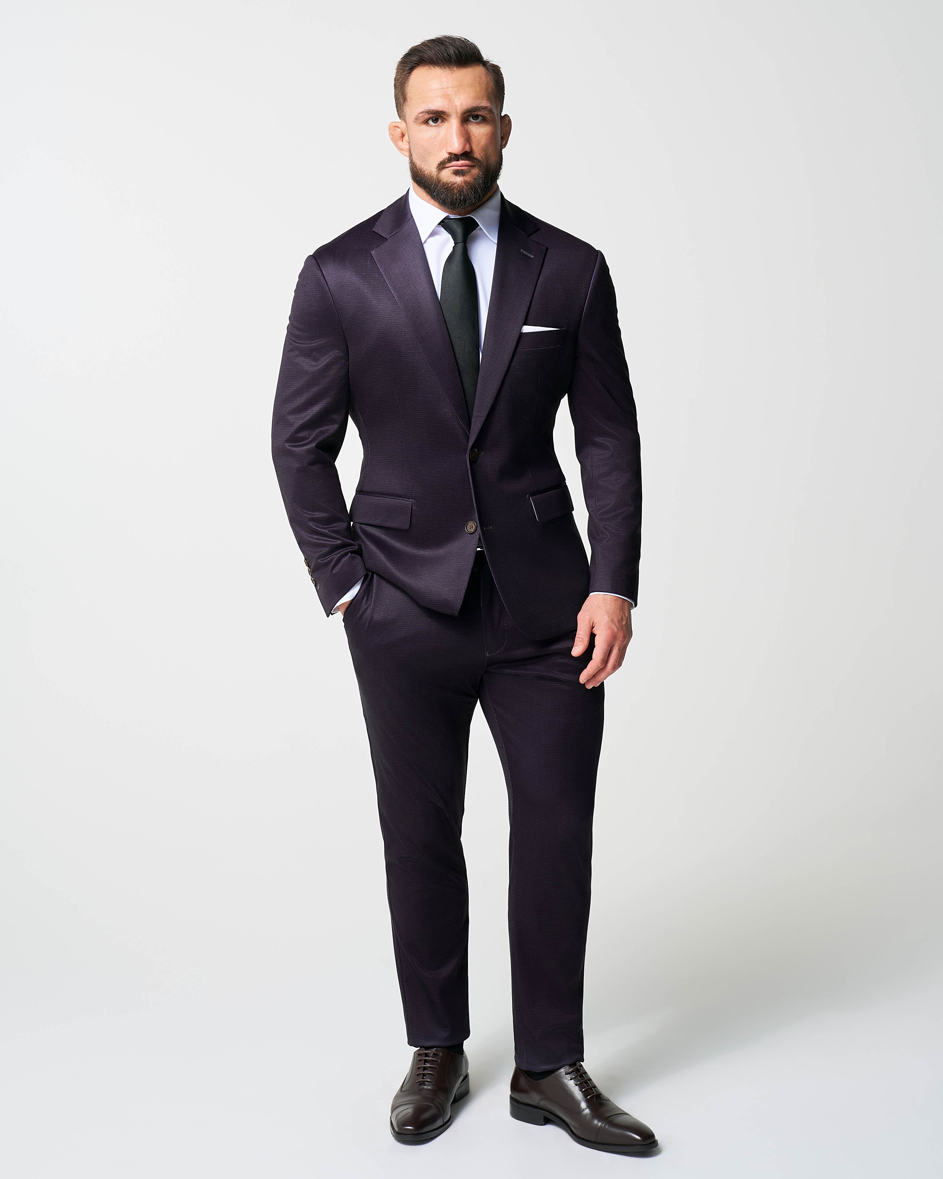 Athletic Fit Stretch Blazer - Deep Burgundy Microcheck