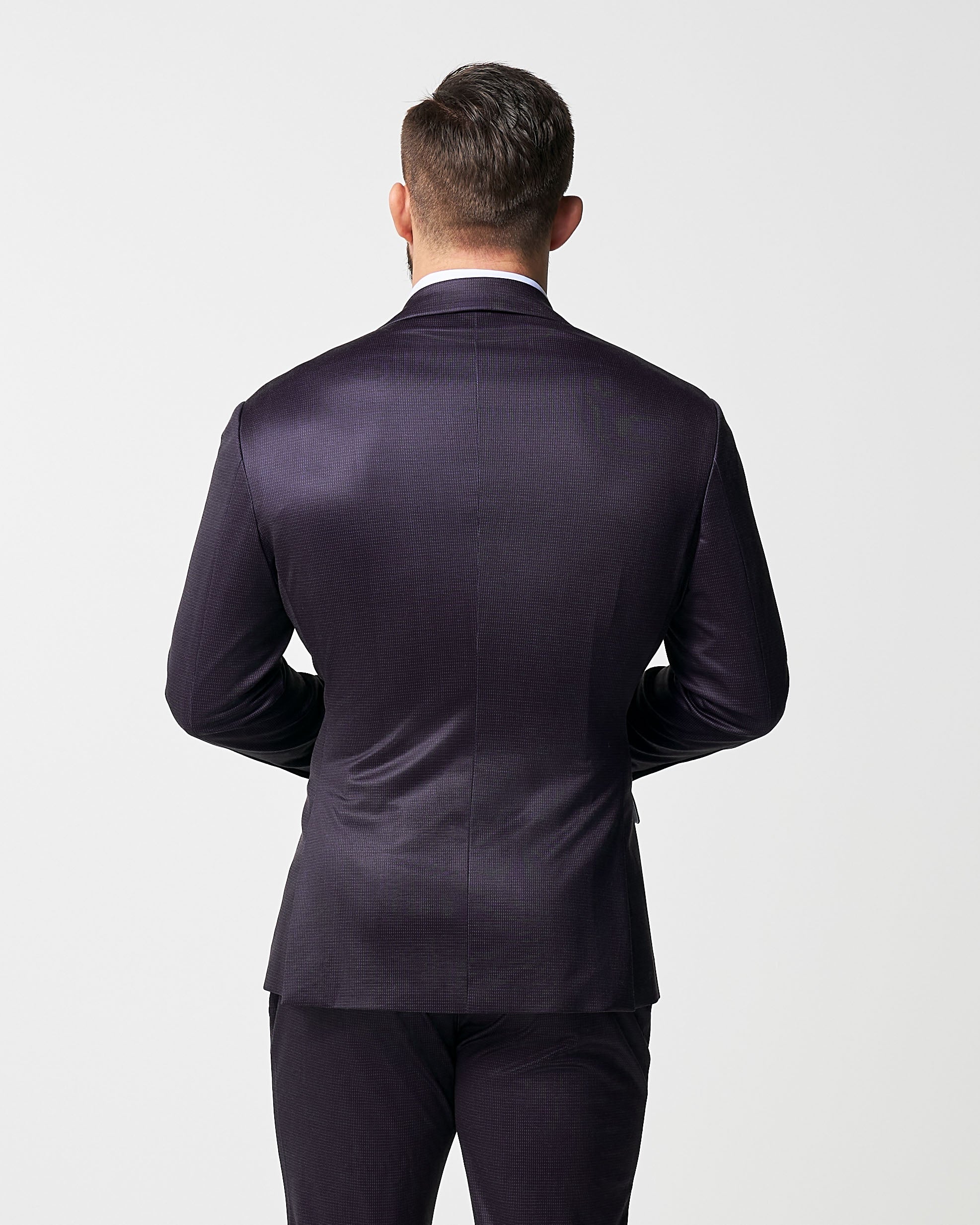 Athletic Fit Stretch Blazer - Deep Burgundy Microcheck