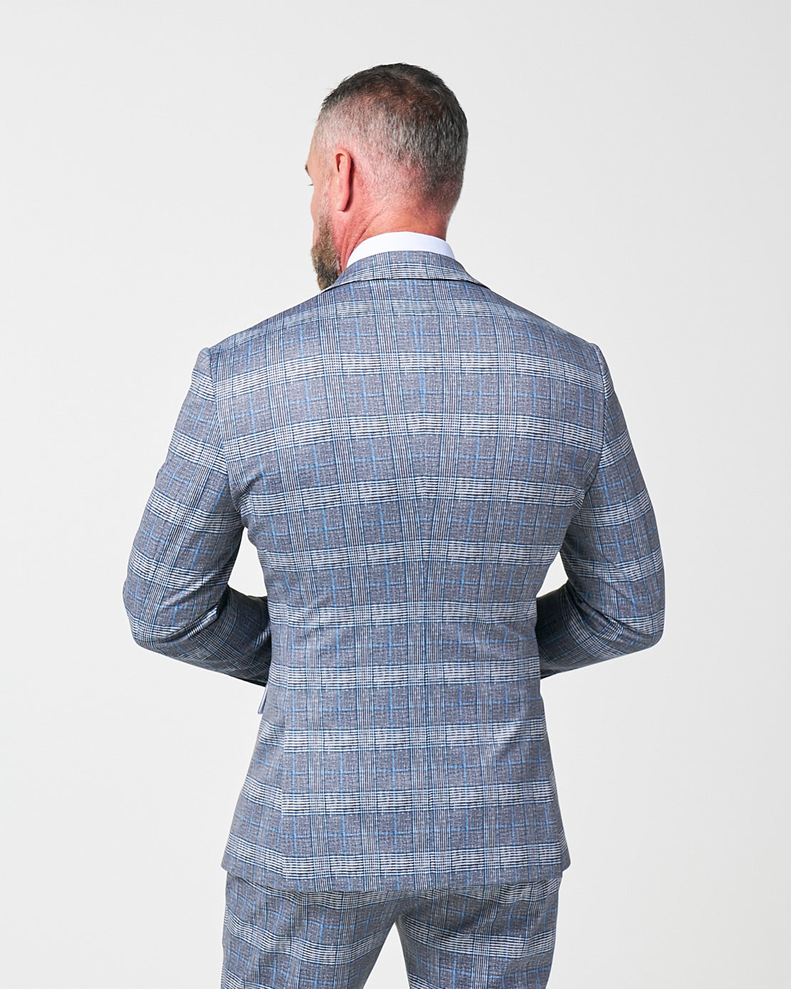 Athletic Fit Stretch Blazer - Grey with Blue Plaid