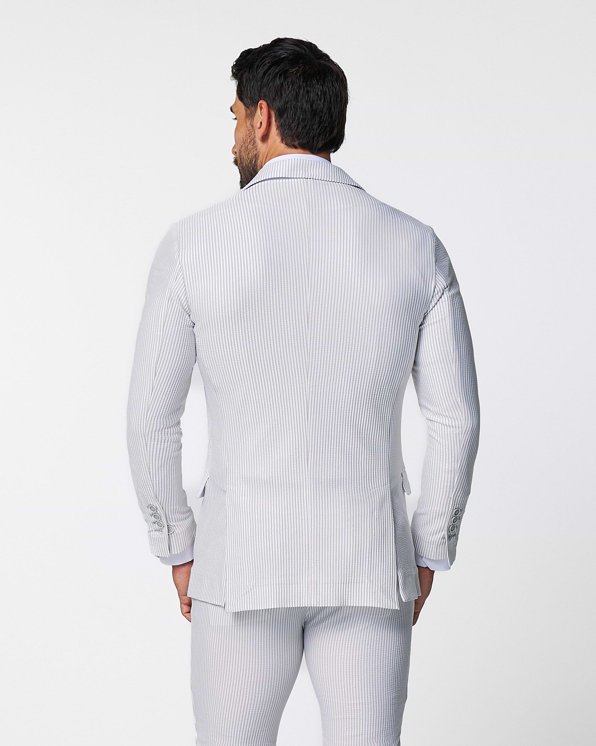 Athletic Fit Stretch Blazer - Grey & White Seersucker