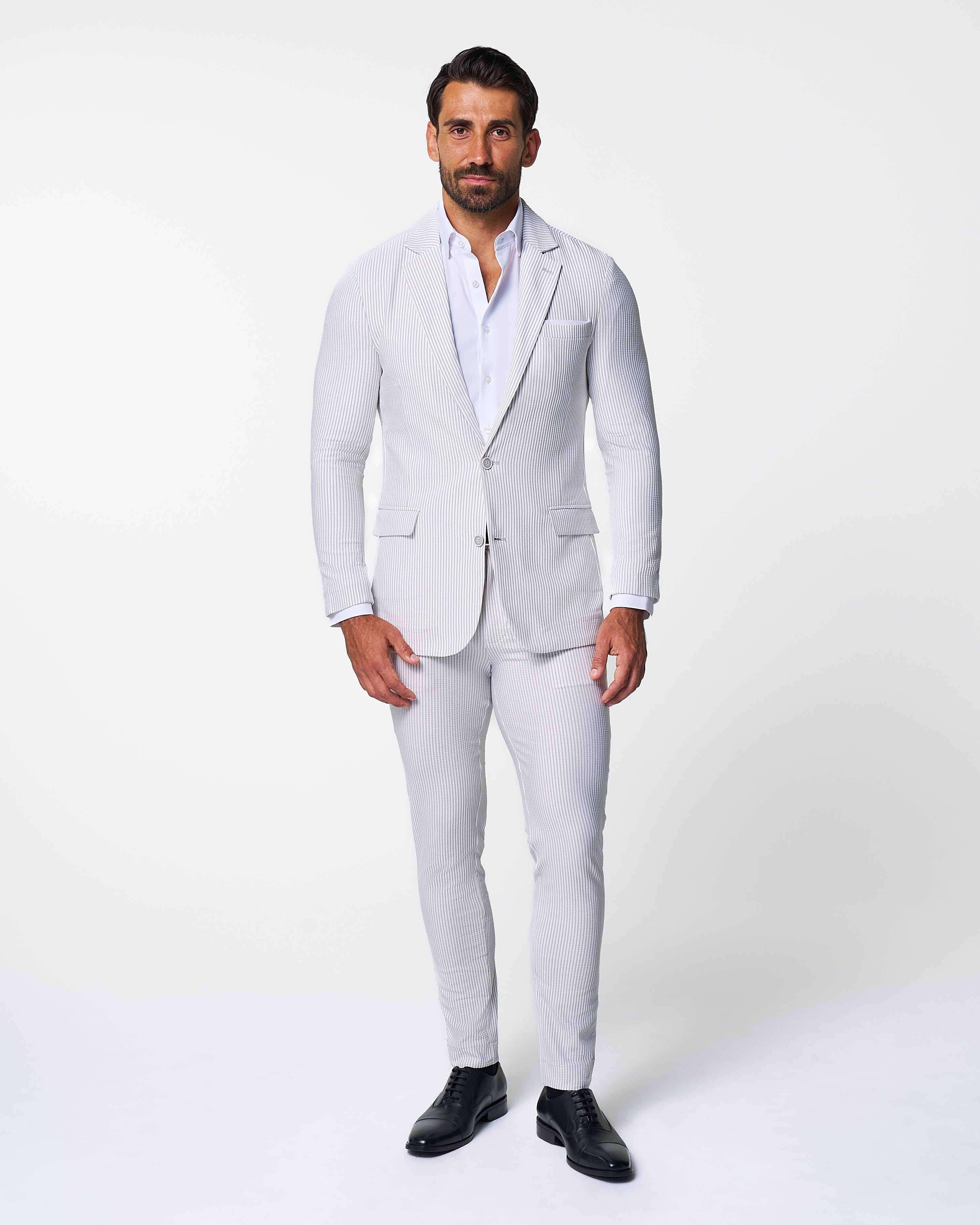 Athletic Fit Stretch Blazer - Grey & White Seersucker