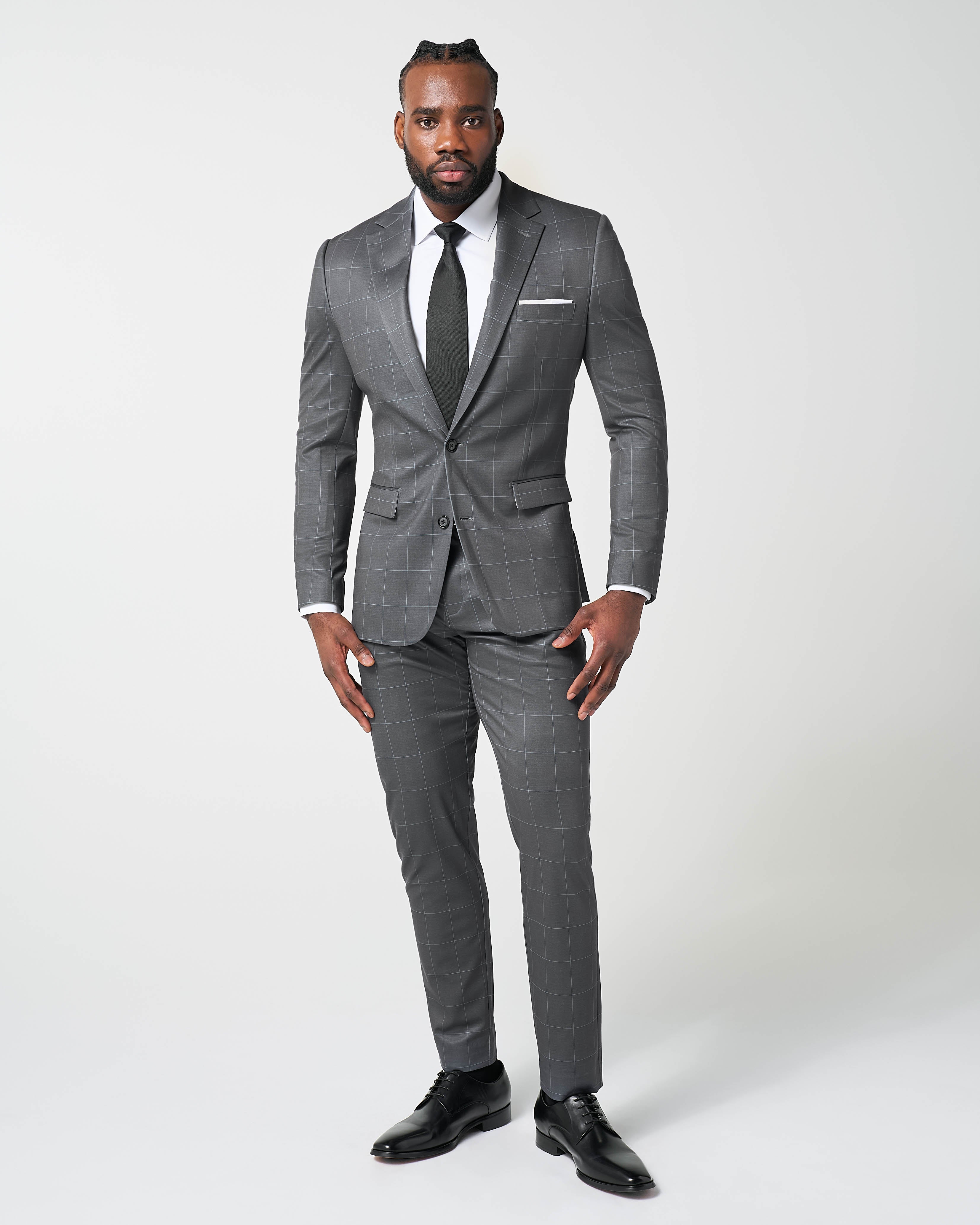 Athletic Fit Stretch Blazer - Grey and White Big Windowpane