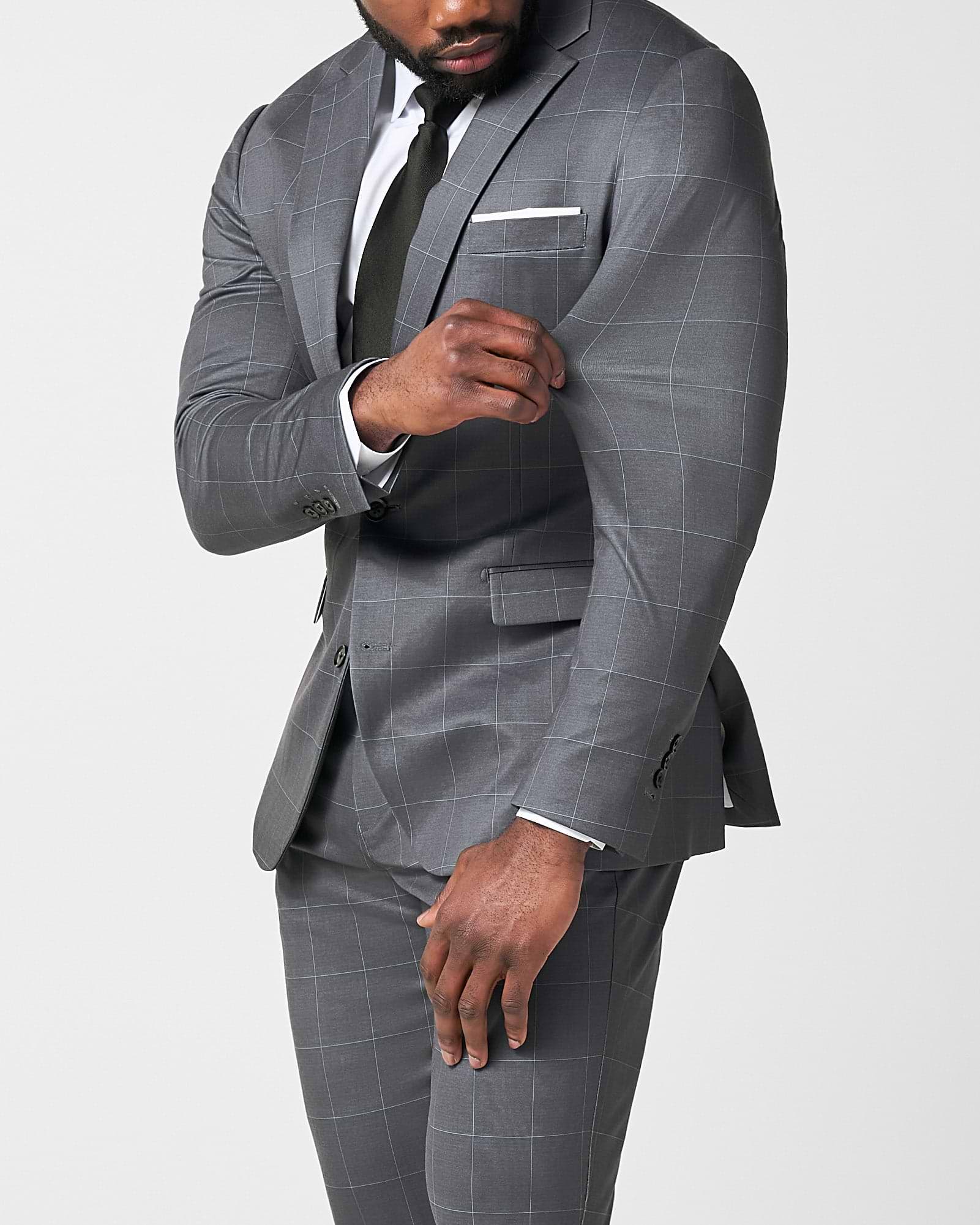 Athletic Fit Stretch Blazer - Grey and White Big Windowpane